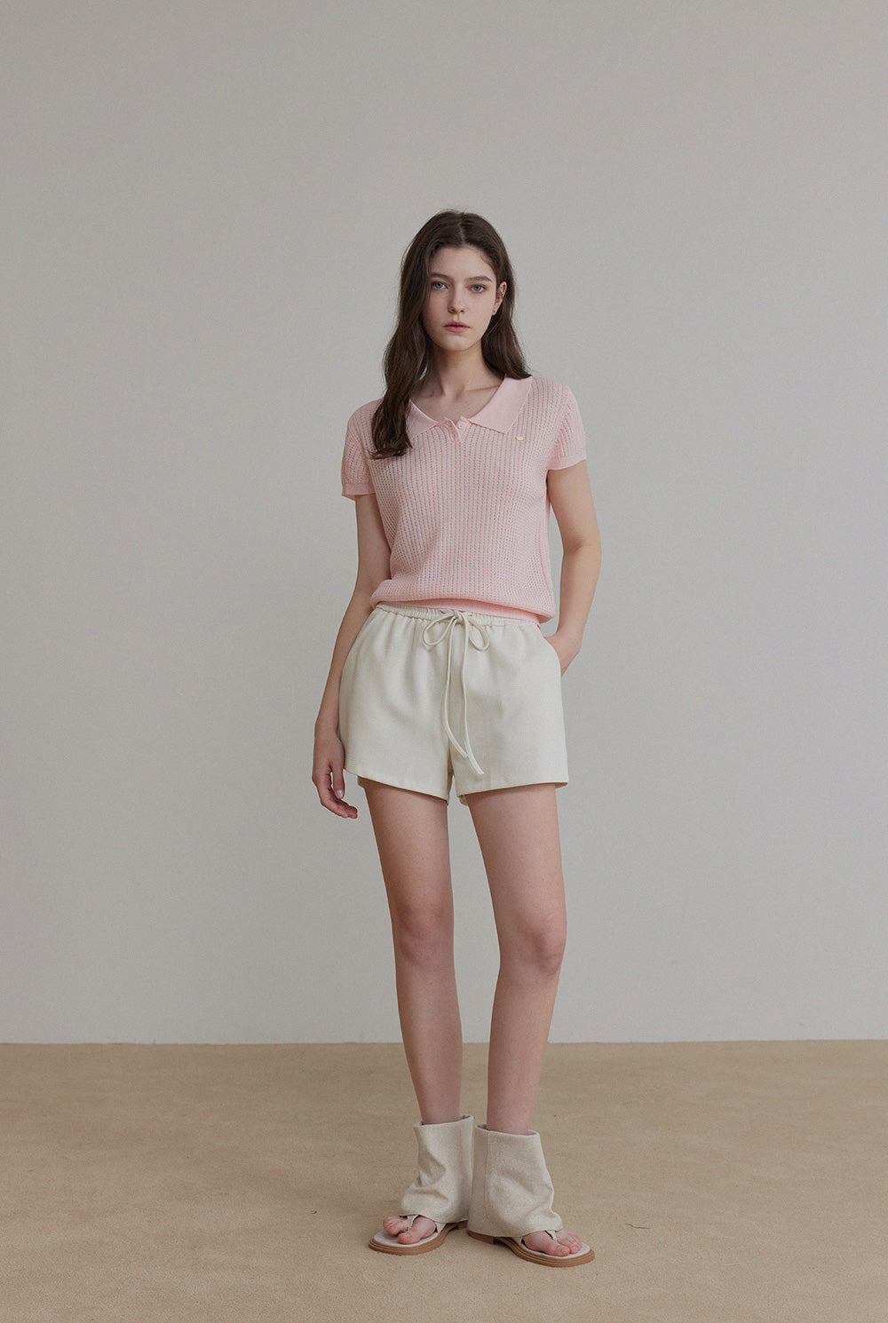 Beryl Punching Collar Short-Sleeve Knit