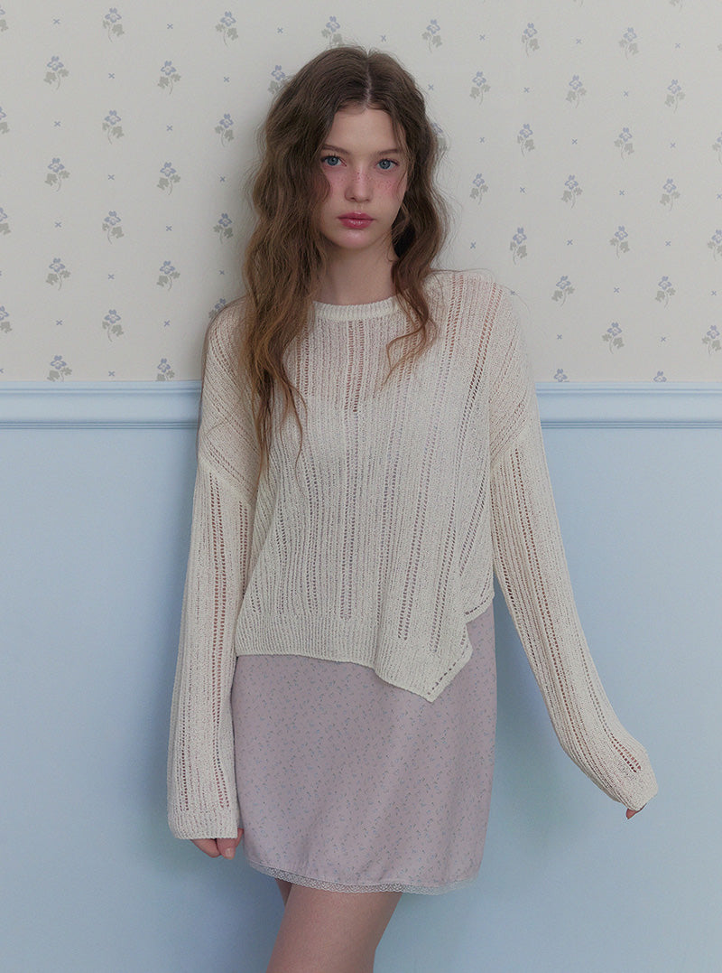 Thunder unbalance slit long sleeve knit