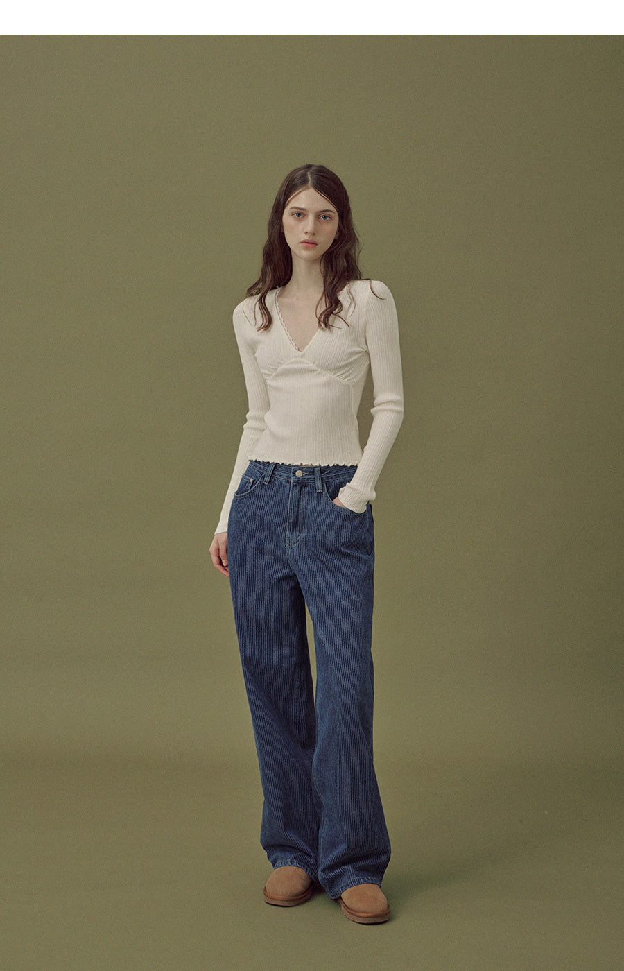 Rumble Wool V-Neck Lace Knit