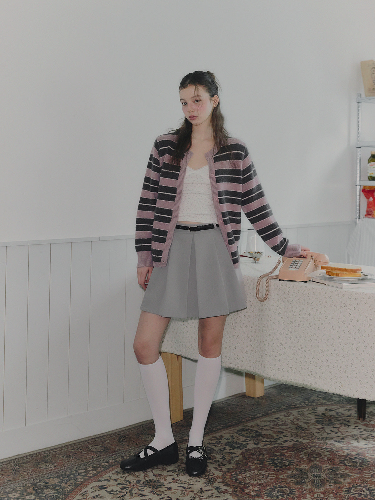 Glonee Pleated Mini Skirt (Belt Set)