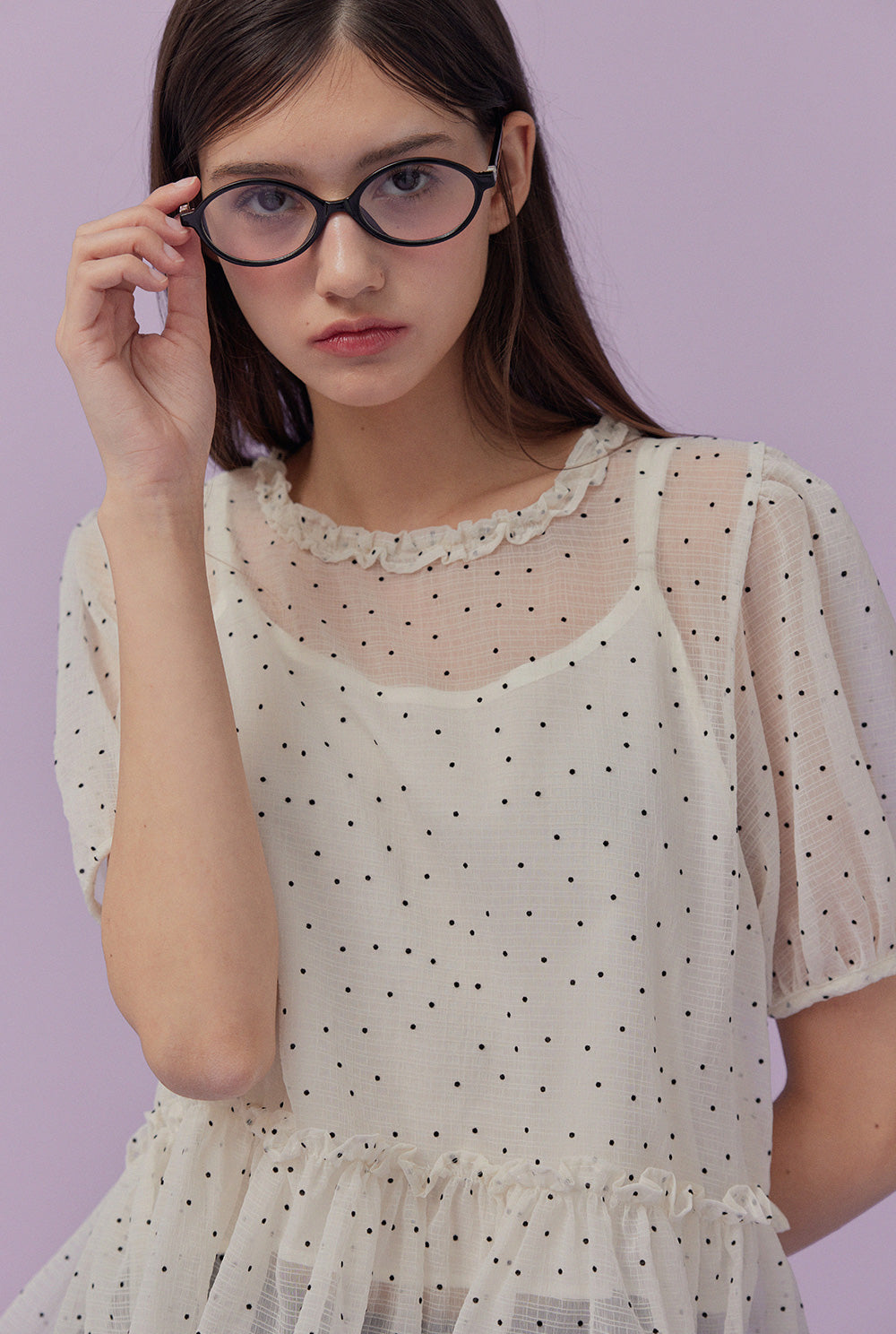 Belle Dot Sheer Flare Sleeve Blouse