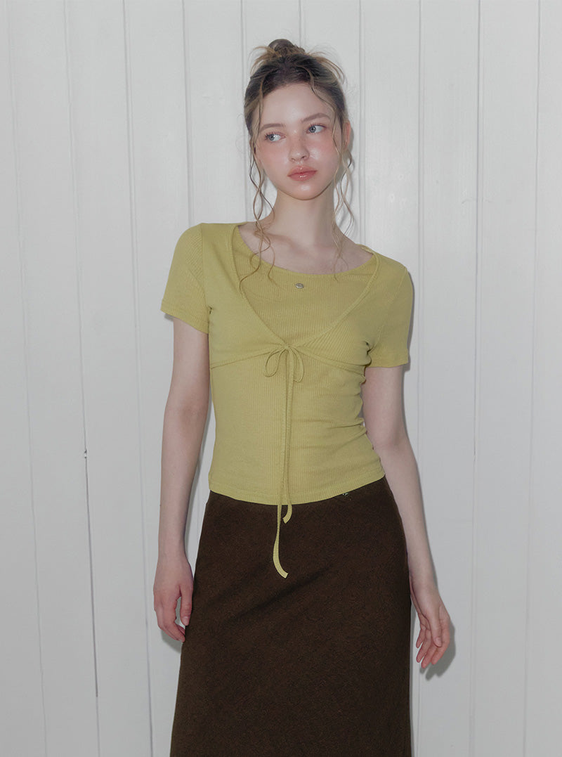 Plot wrap layered short sleeve t-shirt