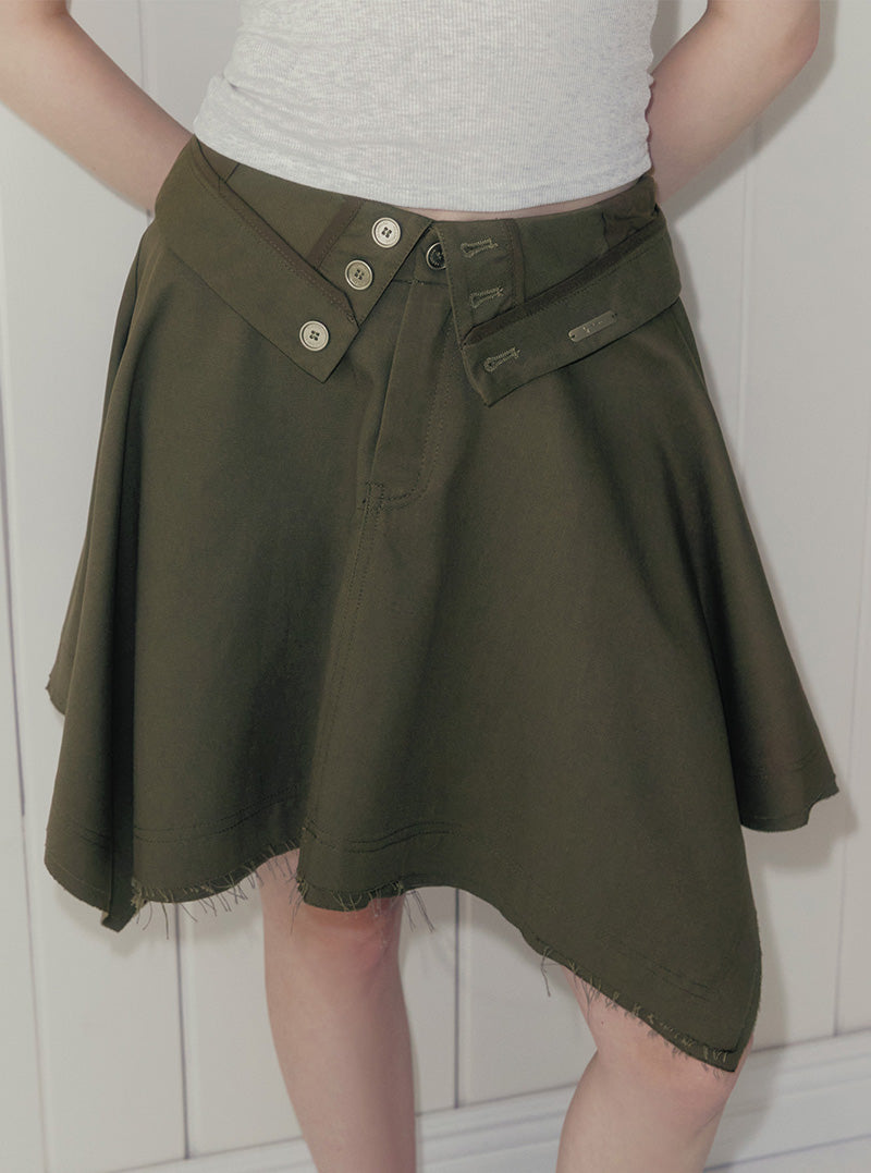 Rique folding vintage unbalanced midi skirt