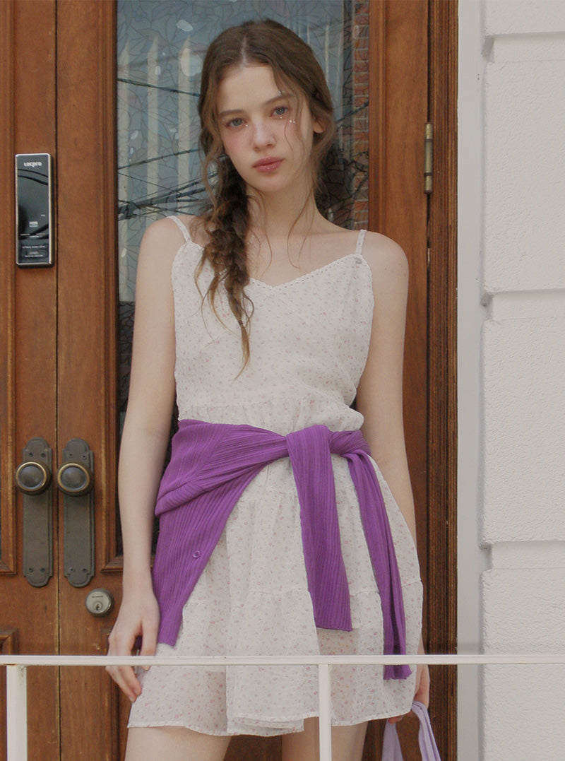 Curly flower chiffon sleeveless mini dress