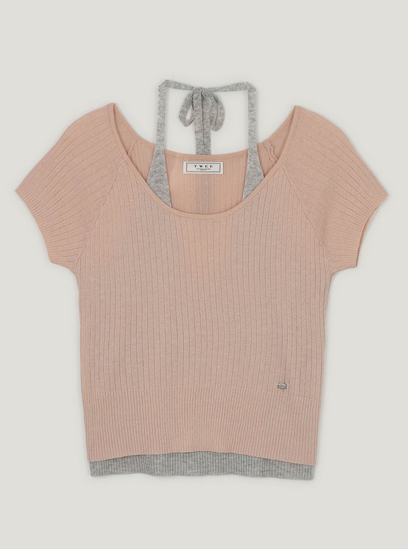 Rowen Halter Layered Short-Sleeve Knit