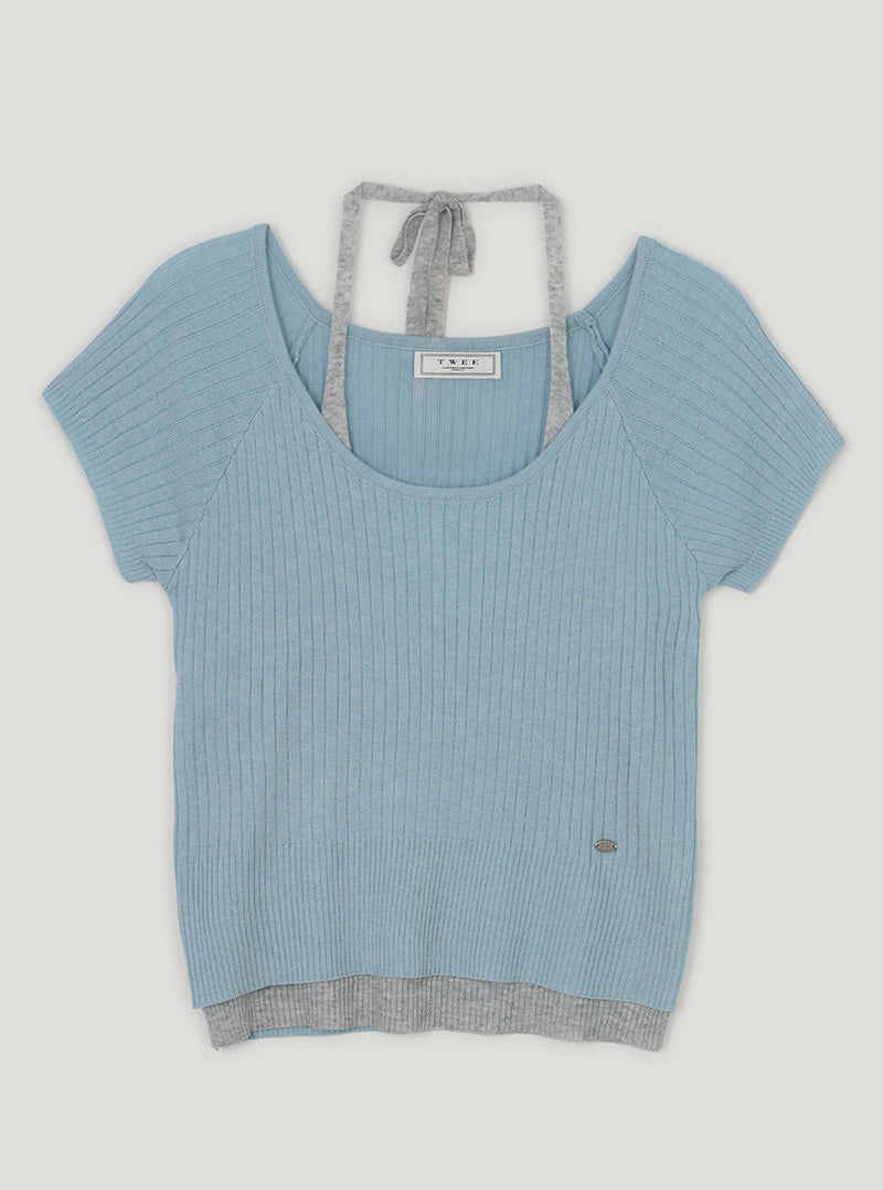 Rowen Halter Layered Short-Sleeve Knit