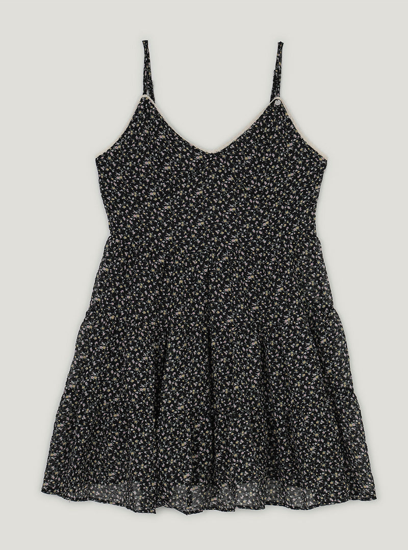 Curly flower chiffon sleeveless mini dress