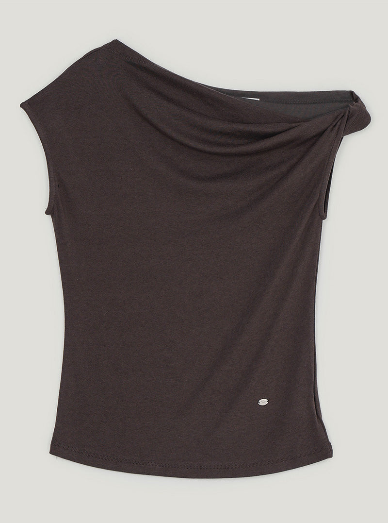 Mete Twisted Asymmetrical Off-Shoulder T-Shirt