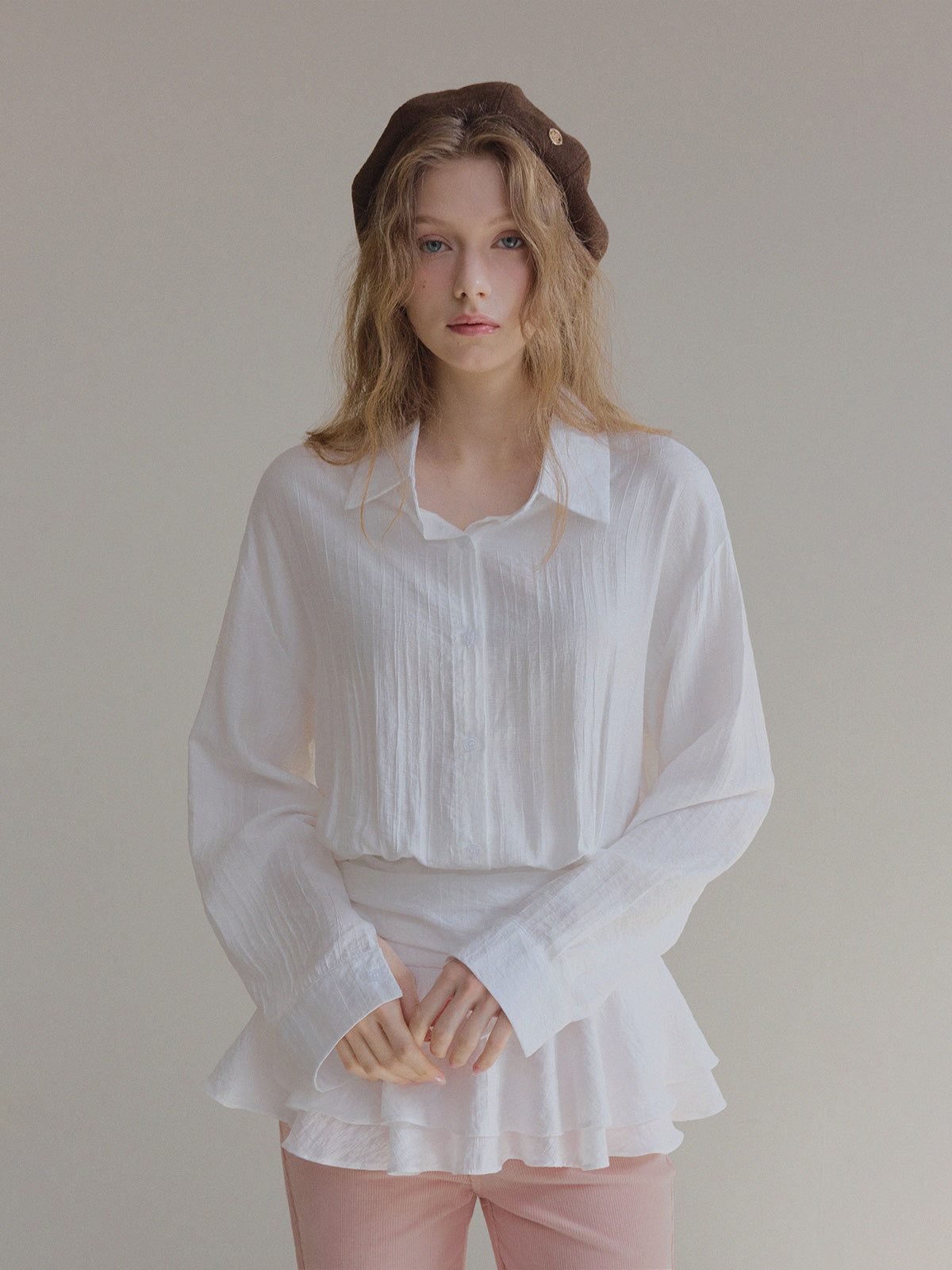 Ponc Shirt Frill Mini Dress