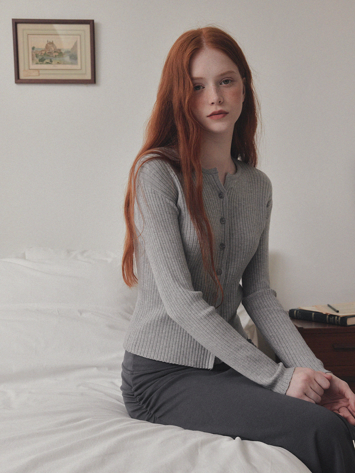 【TWEE】Juvied Button Ribbed Cardigan
