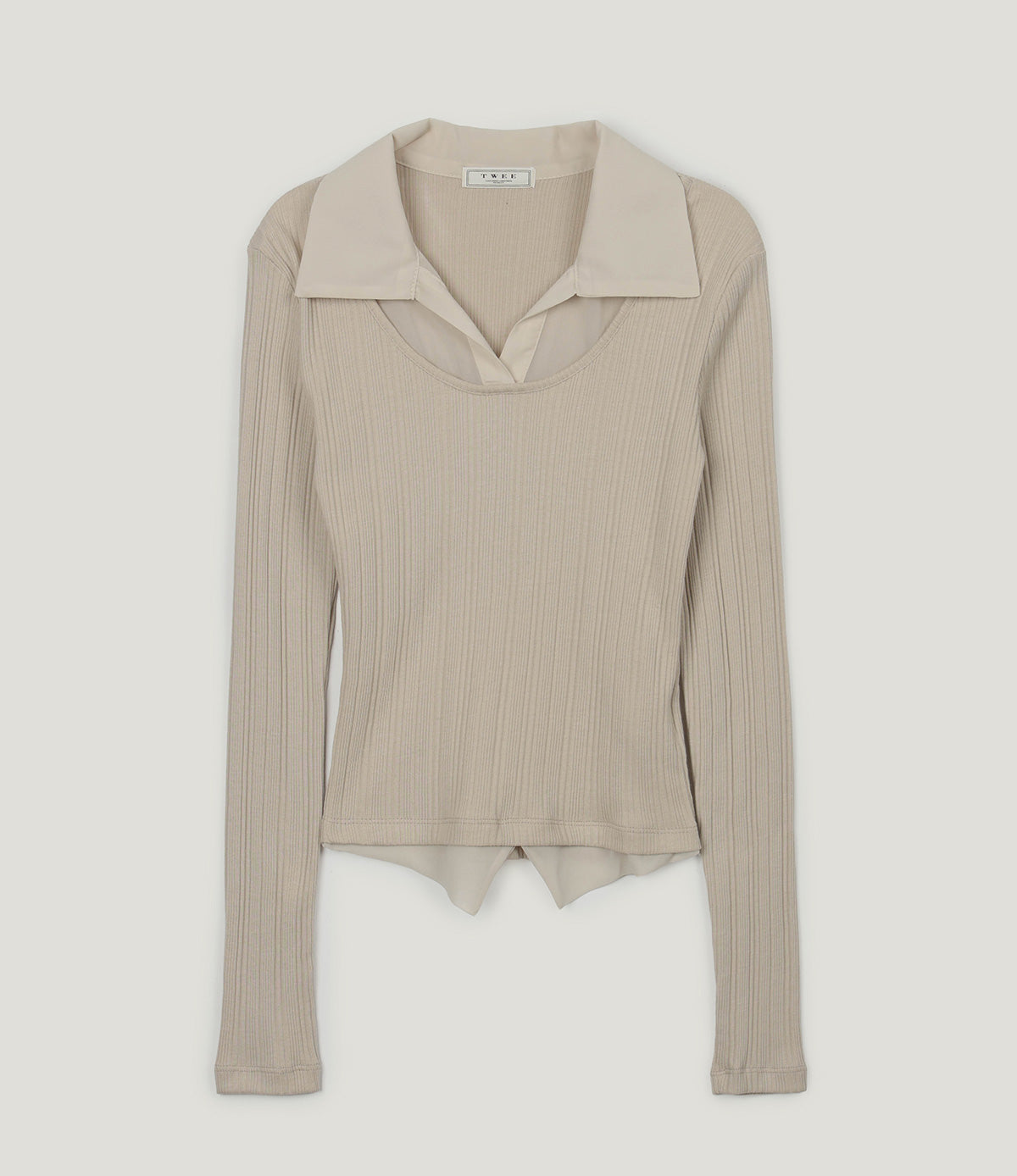 Revel sheer collar rib long sleeve t-shirt