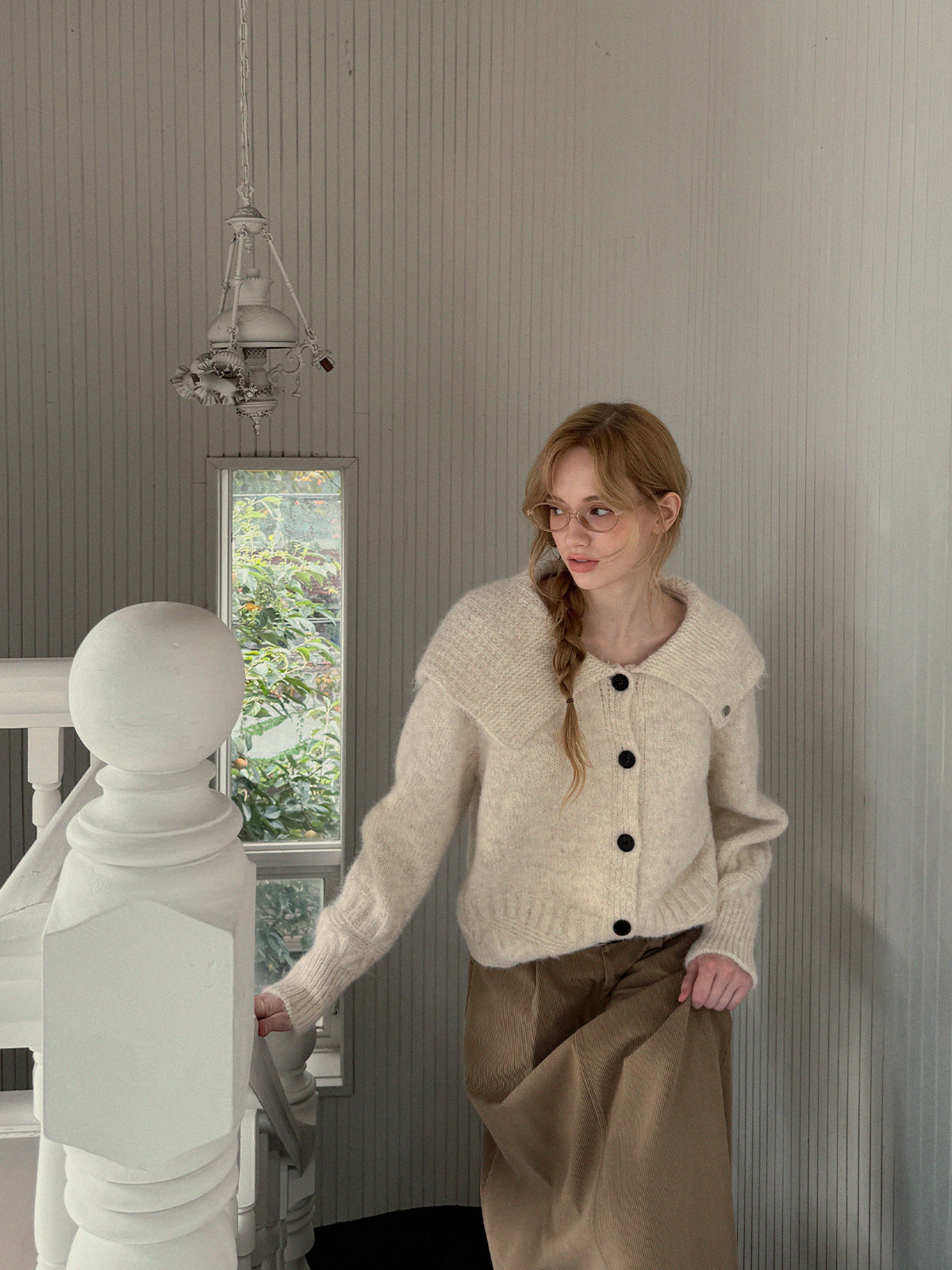 Comf Sailor-Collar Knit Cardigan