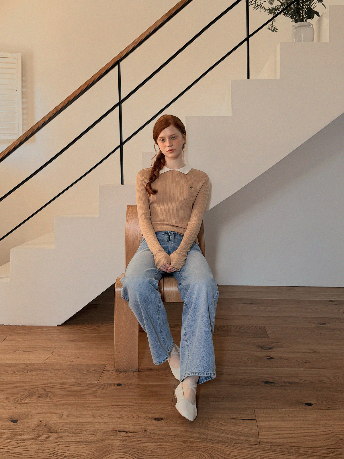 Rimet Contrast Collar Long Sleeve Knit