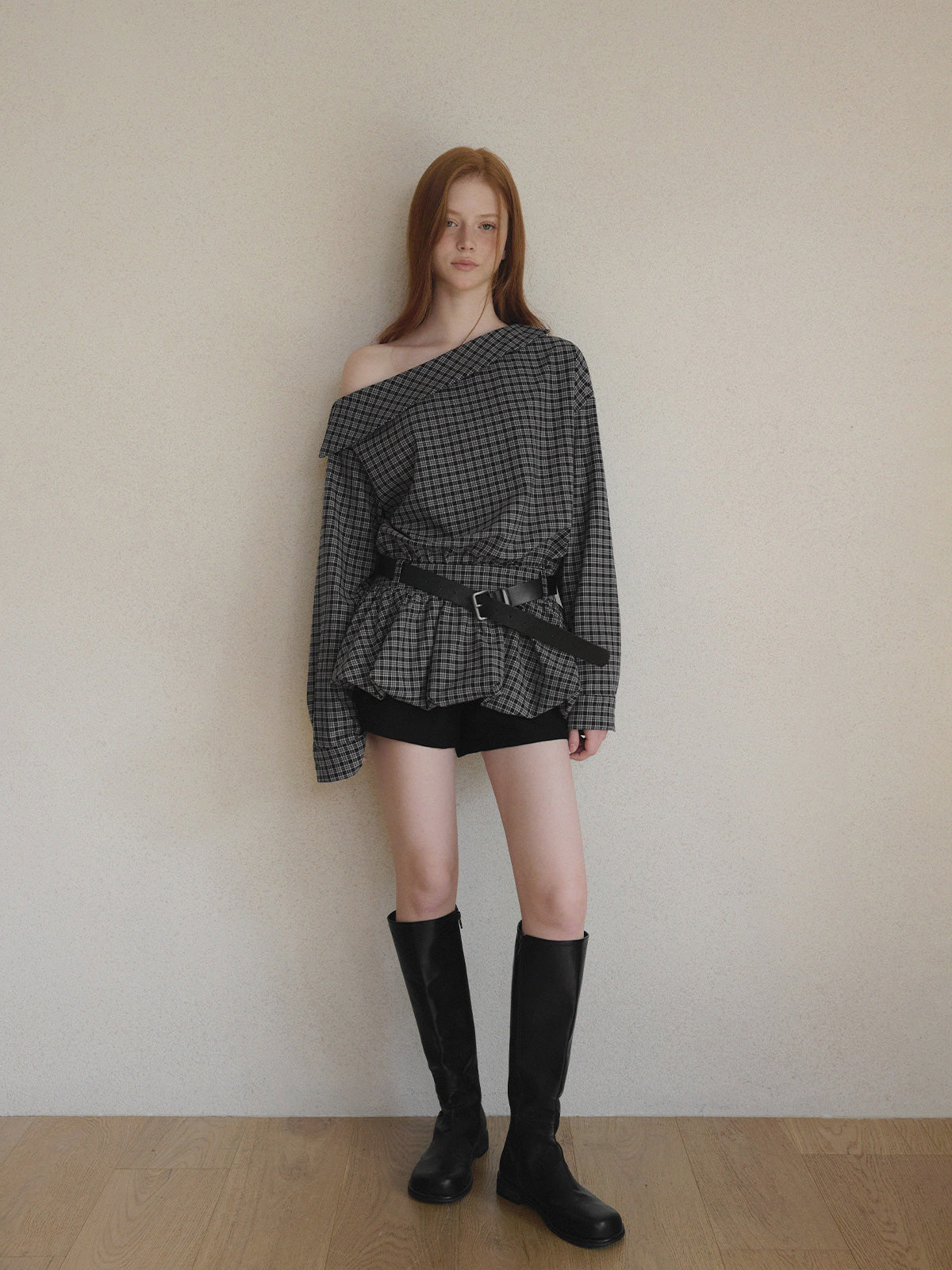 Forlip One-Shoulder Balloon Mini Dress (with Belt Set)