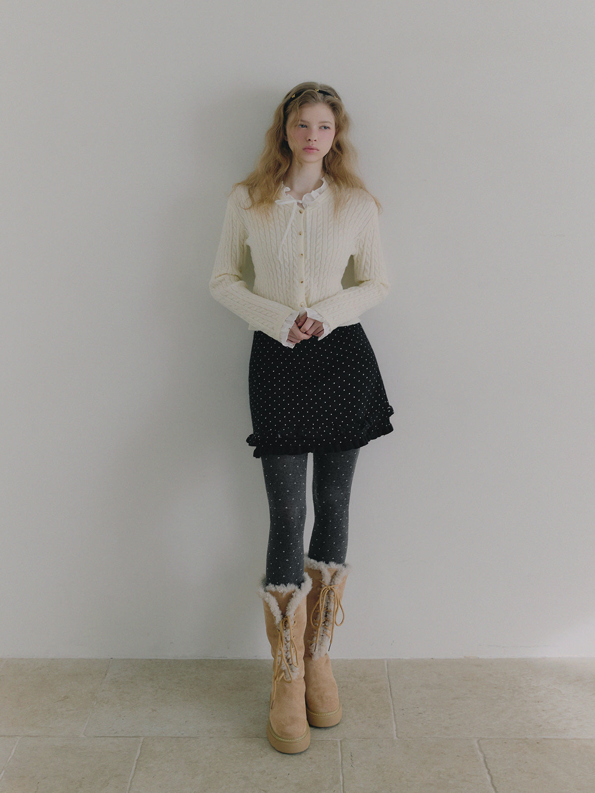 Monen Shirt-Mix Cable Knit Cardigan