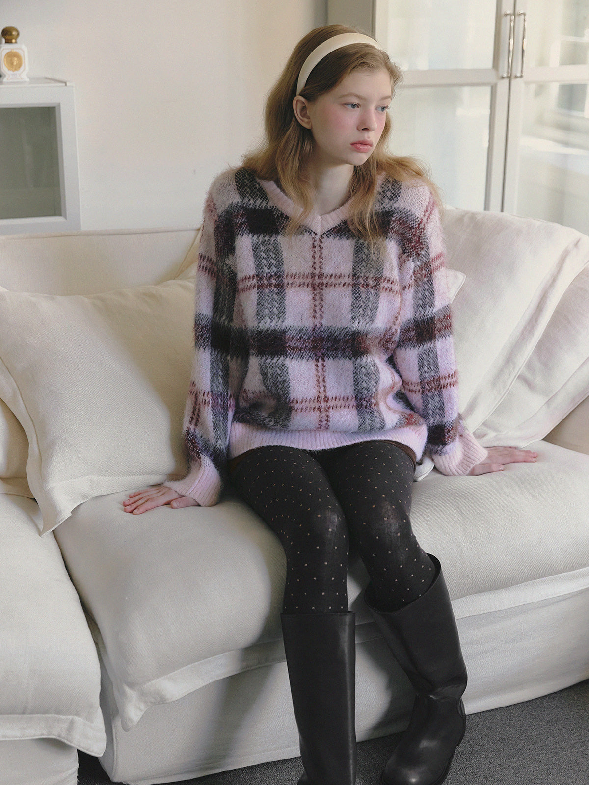 Wedin hairy check knit sweater