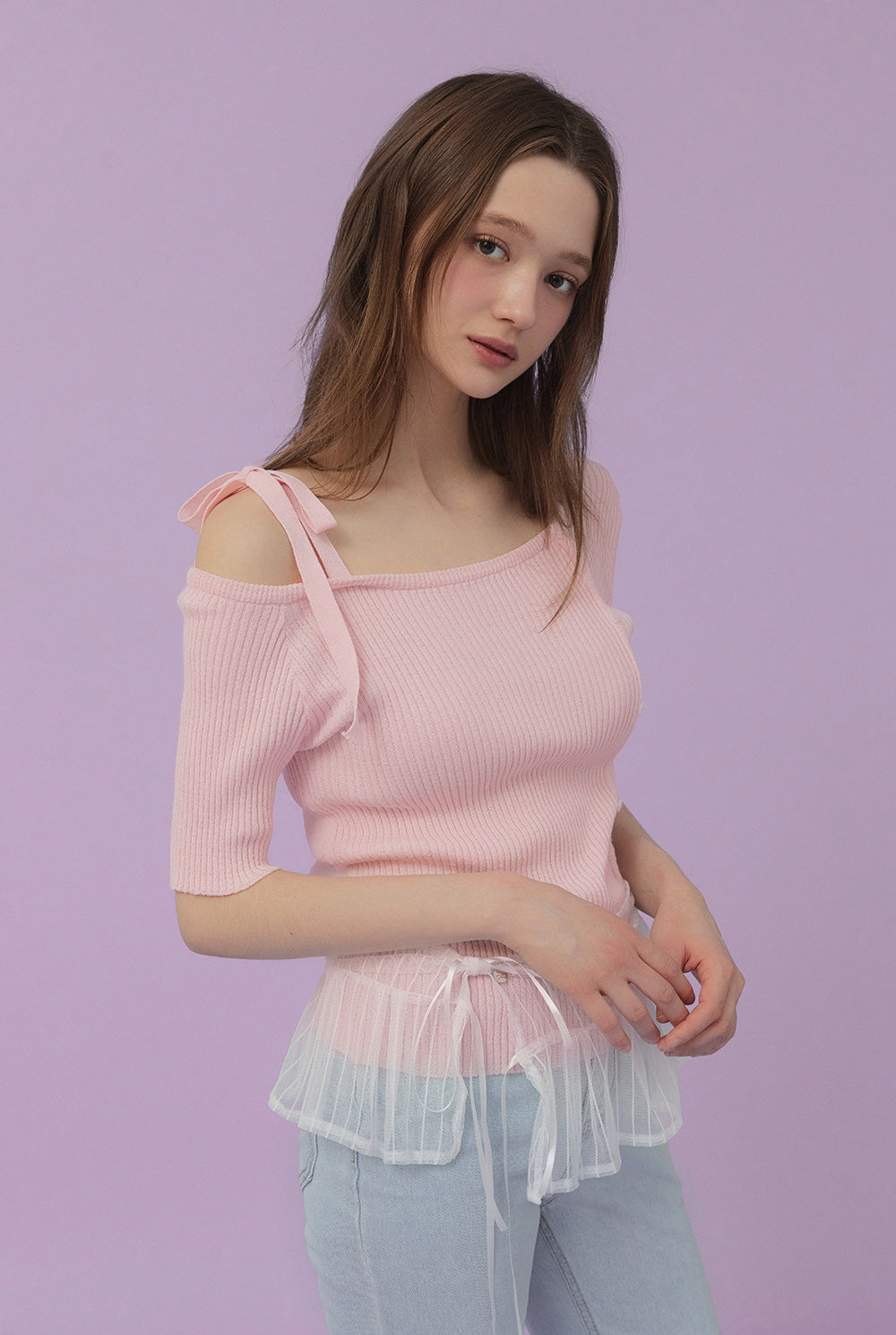 Inlove Asymmetric Off-Shoulder Short-Sleeve Knit