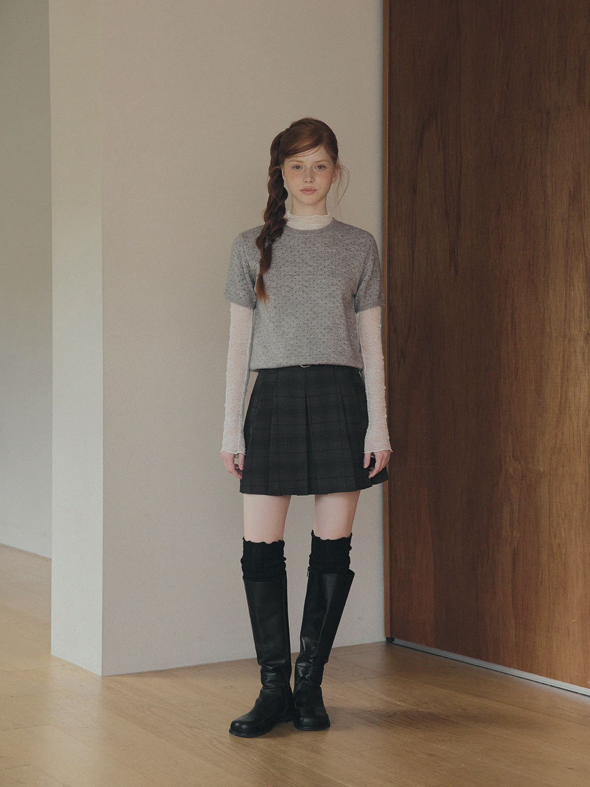 Roben Check Pleated Mini Skirt (with Belt Set)