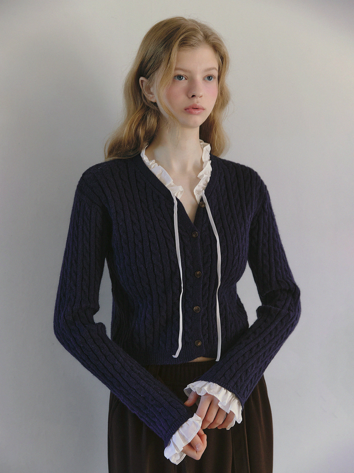 Monen Shirt-Mix Cable Knit Cardigan