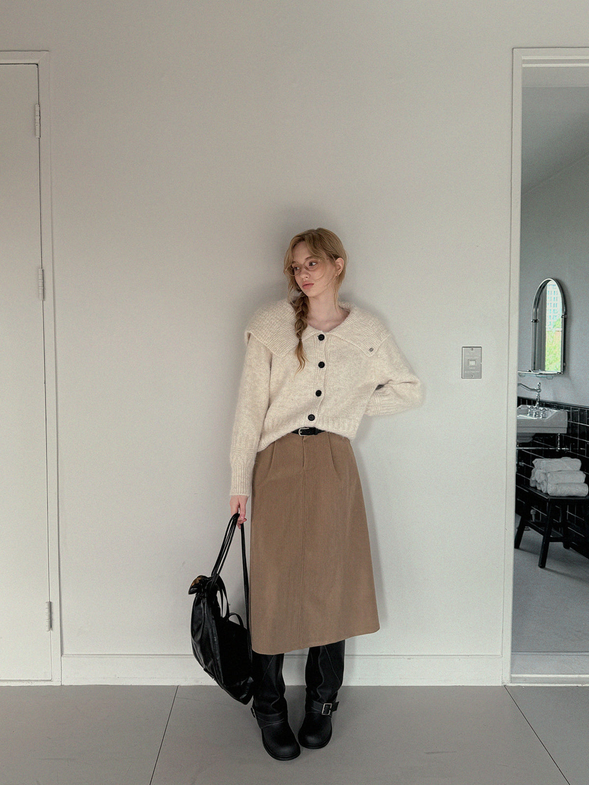Comf Sailor-Collar Knit Cardigan
