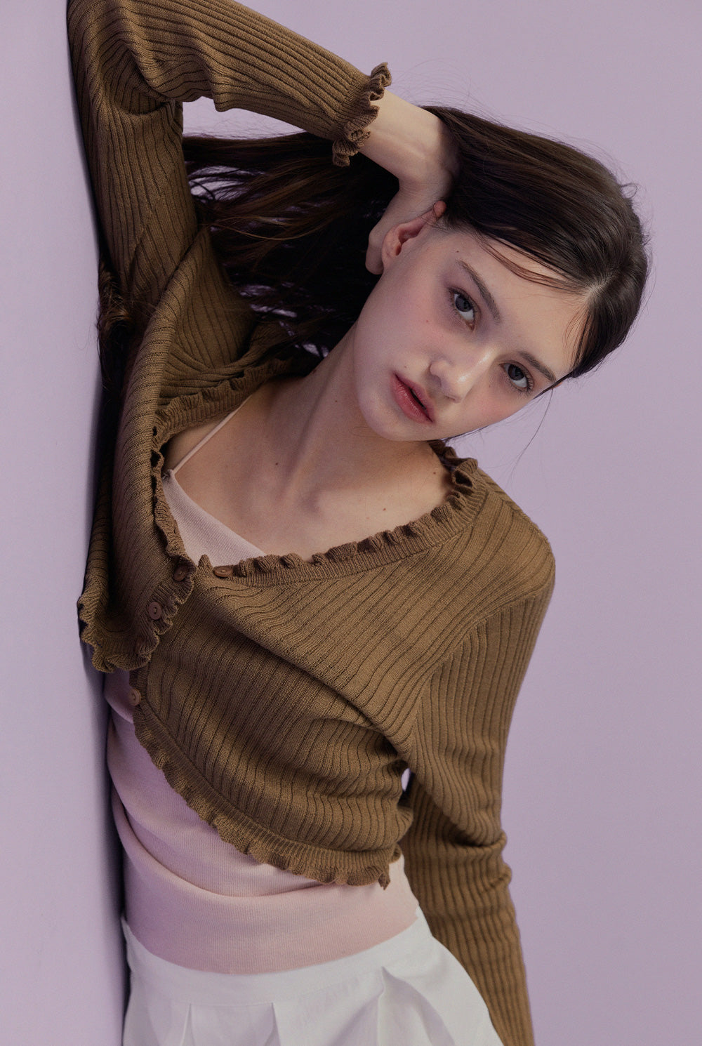 Soize ribbed frill cardigan