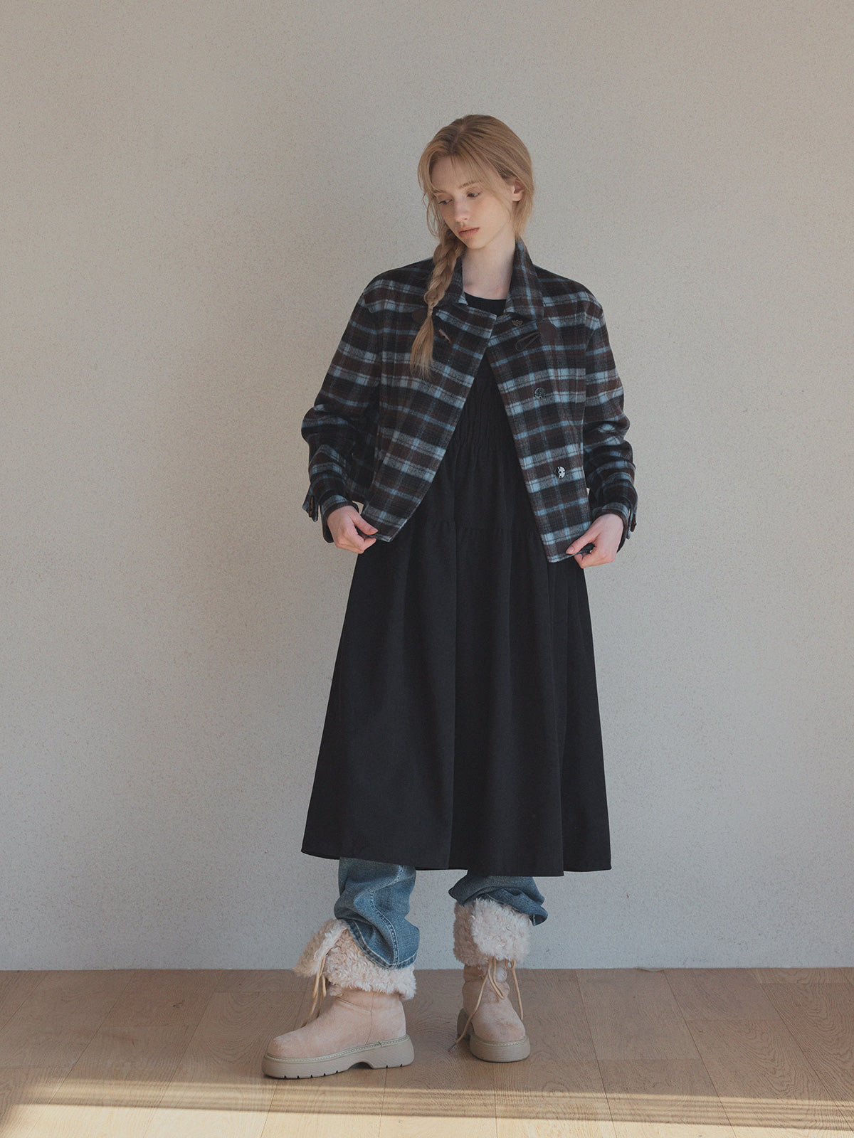 Lecel Corduroy Smock Banding Long Dress