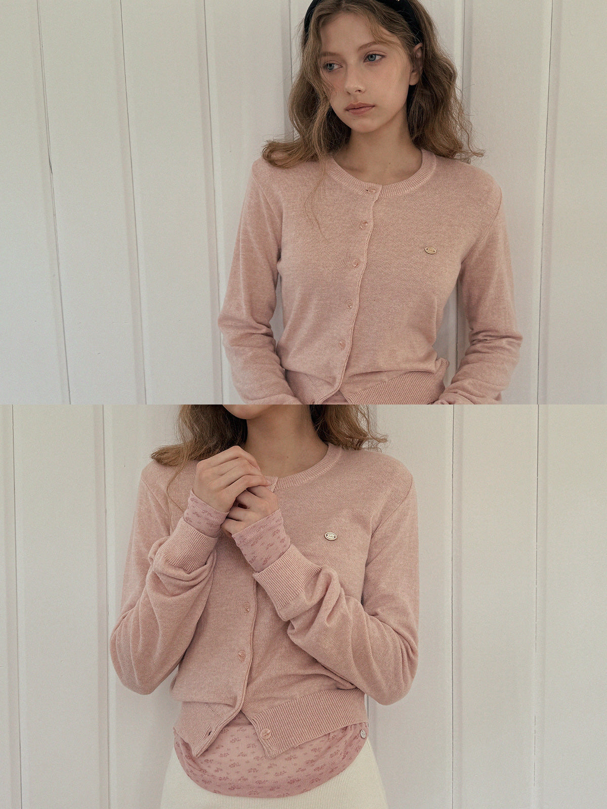 Ara Basic Round Neck Long Sleeve Cardigan