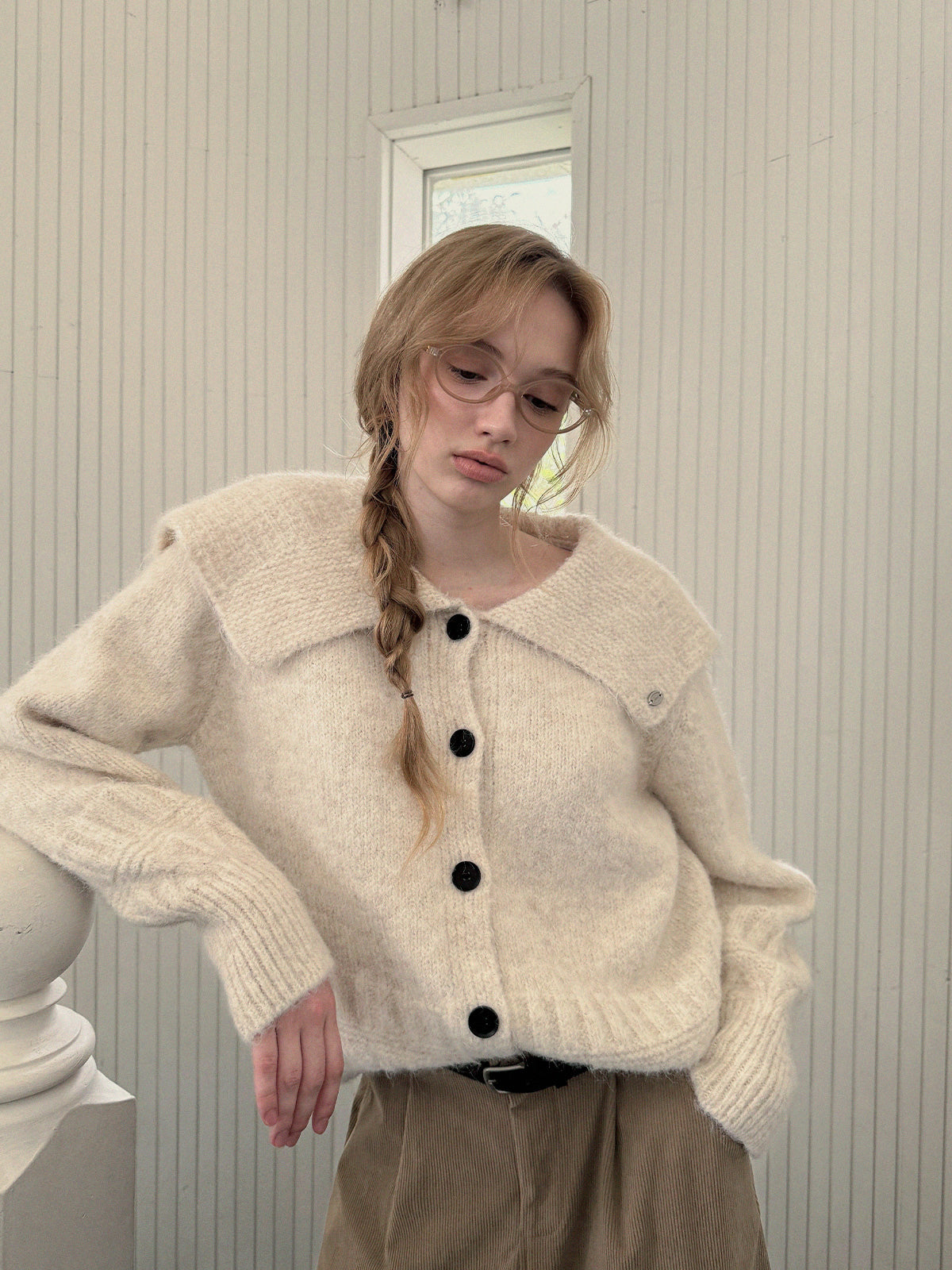 Comf Sailor-Collar Knit Cardigan