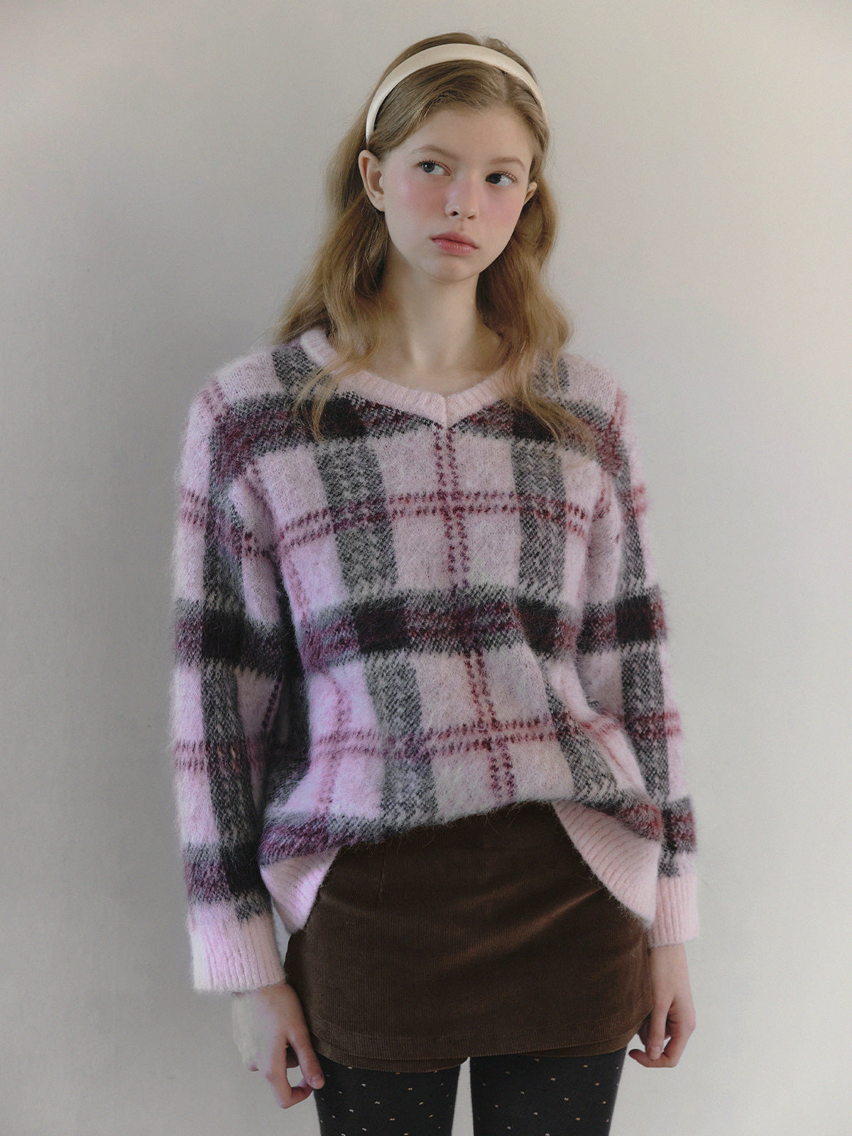 Wedin hairy check knit sweater