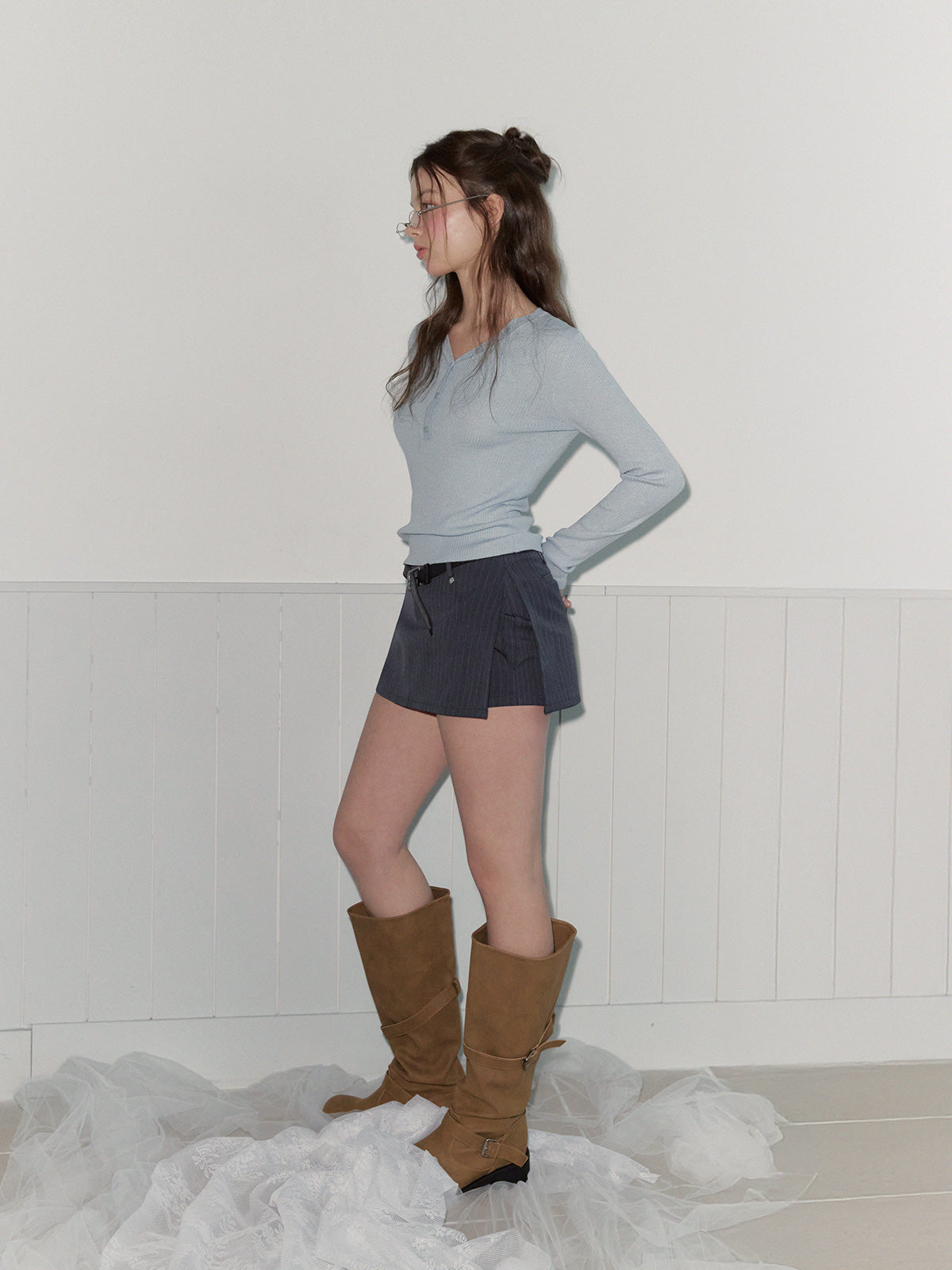 Selfin Stripe Mini Skort (Belt Set)