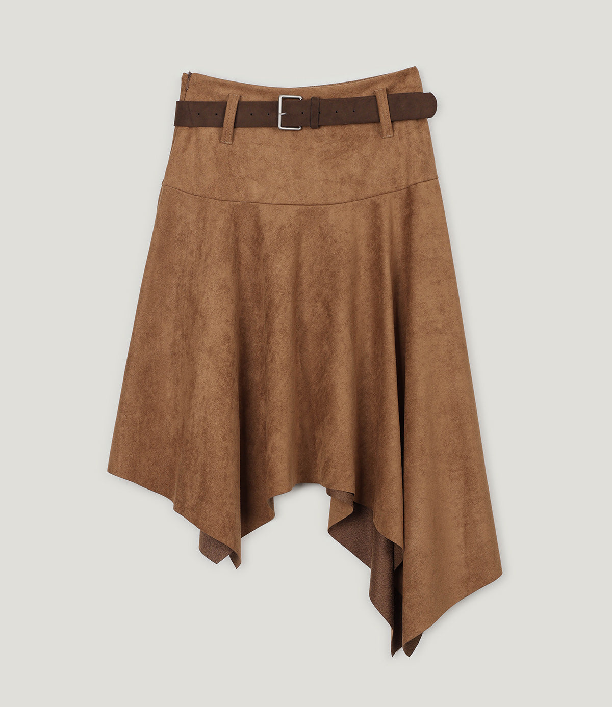 Aden Asymmetrical Suede Midi Skirt (with Belt Set)