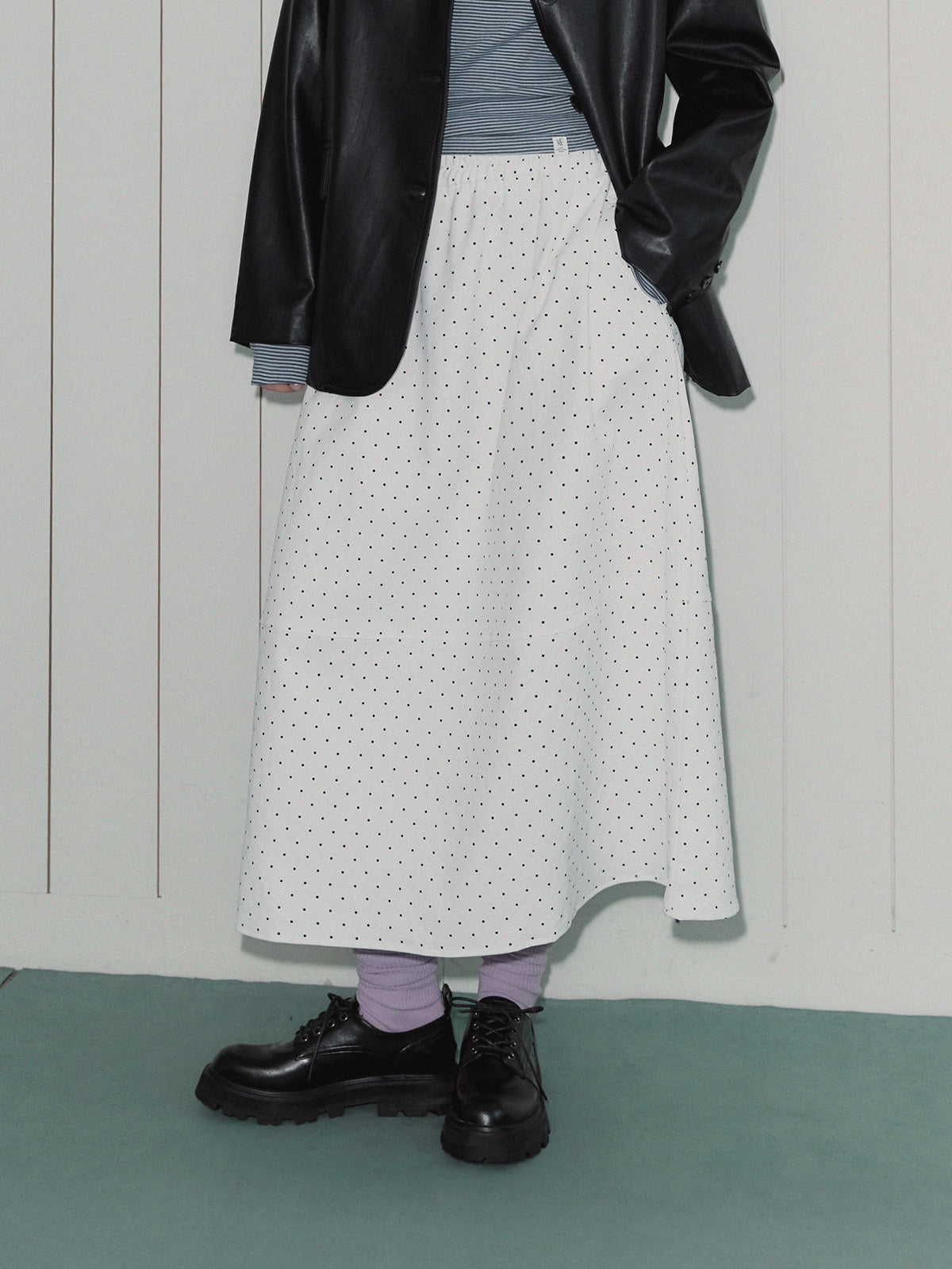 Des Dot Banded Flare Long Skirt
