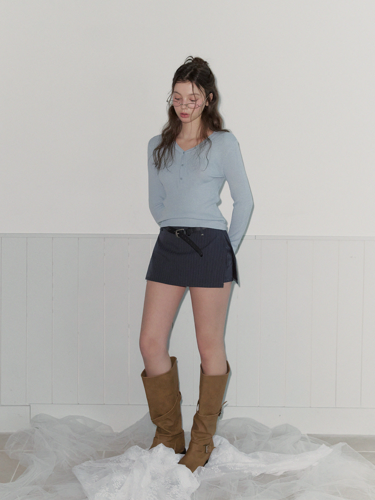 Selfin Stripe Mini Skort (Belt Set)