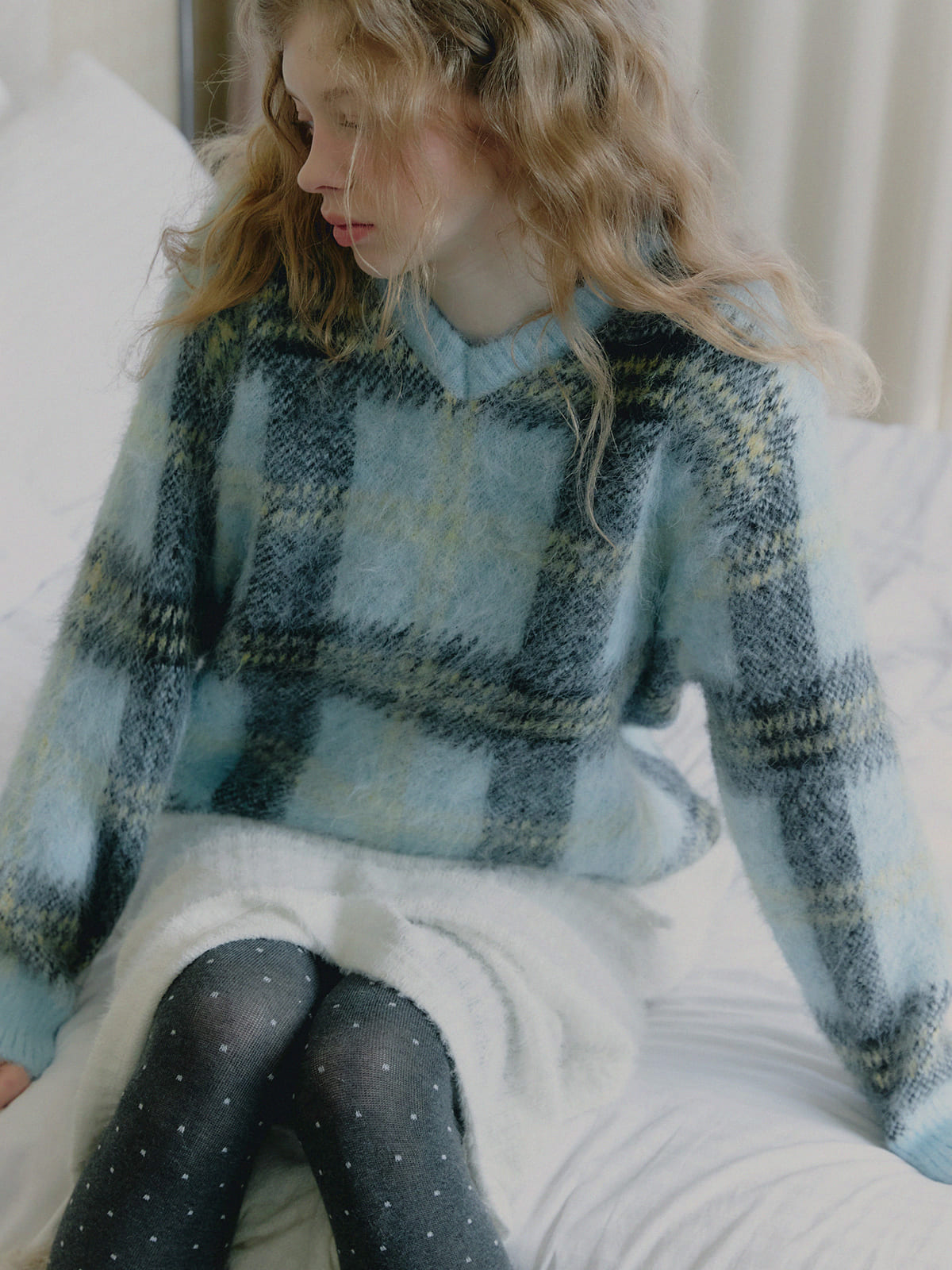 Wedin hairy check knit sweater