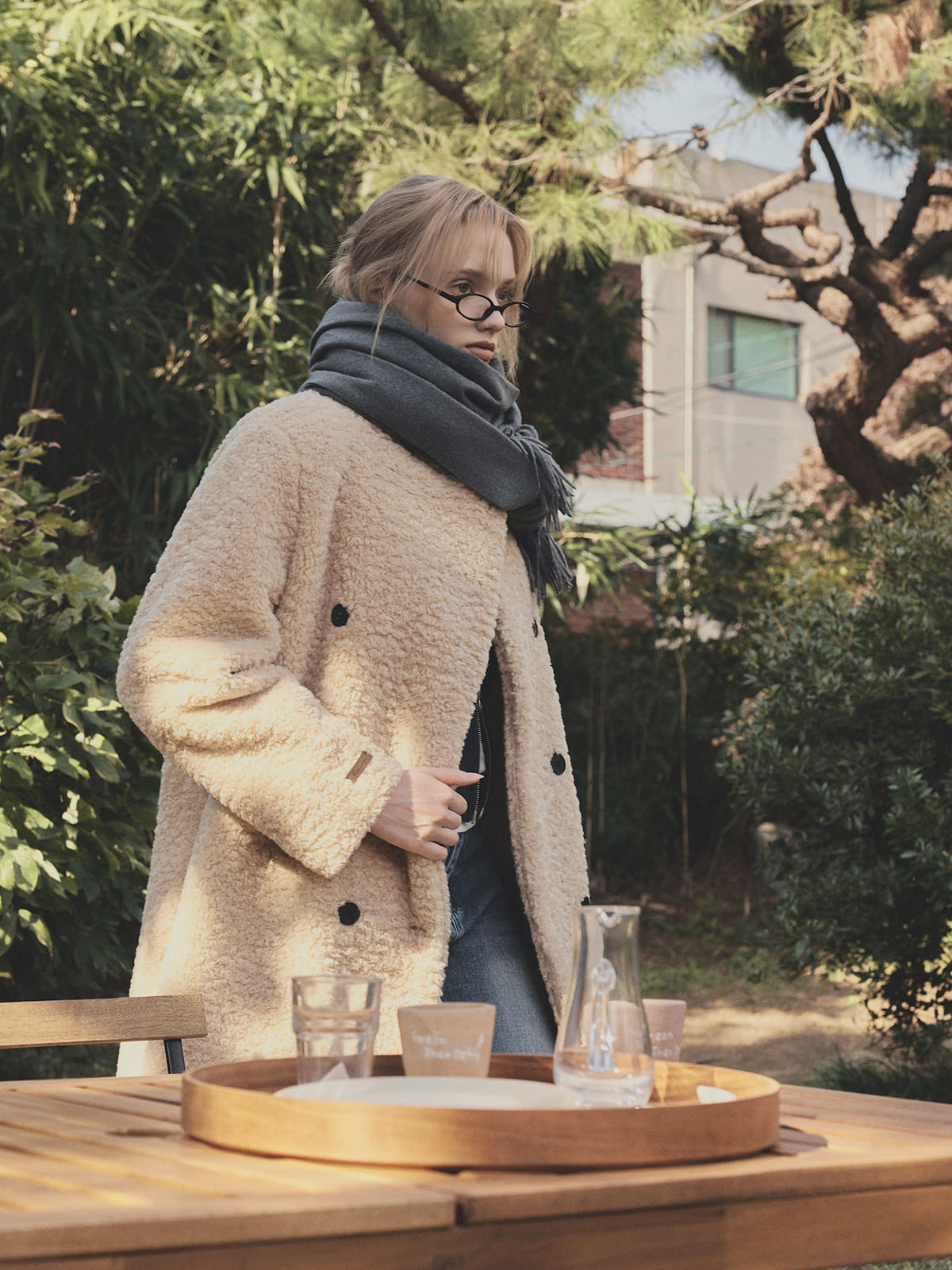 Vaan Collar Teddy Fur Long Coat