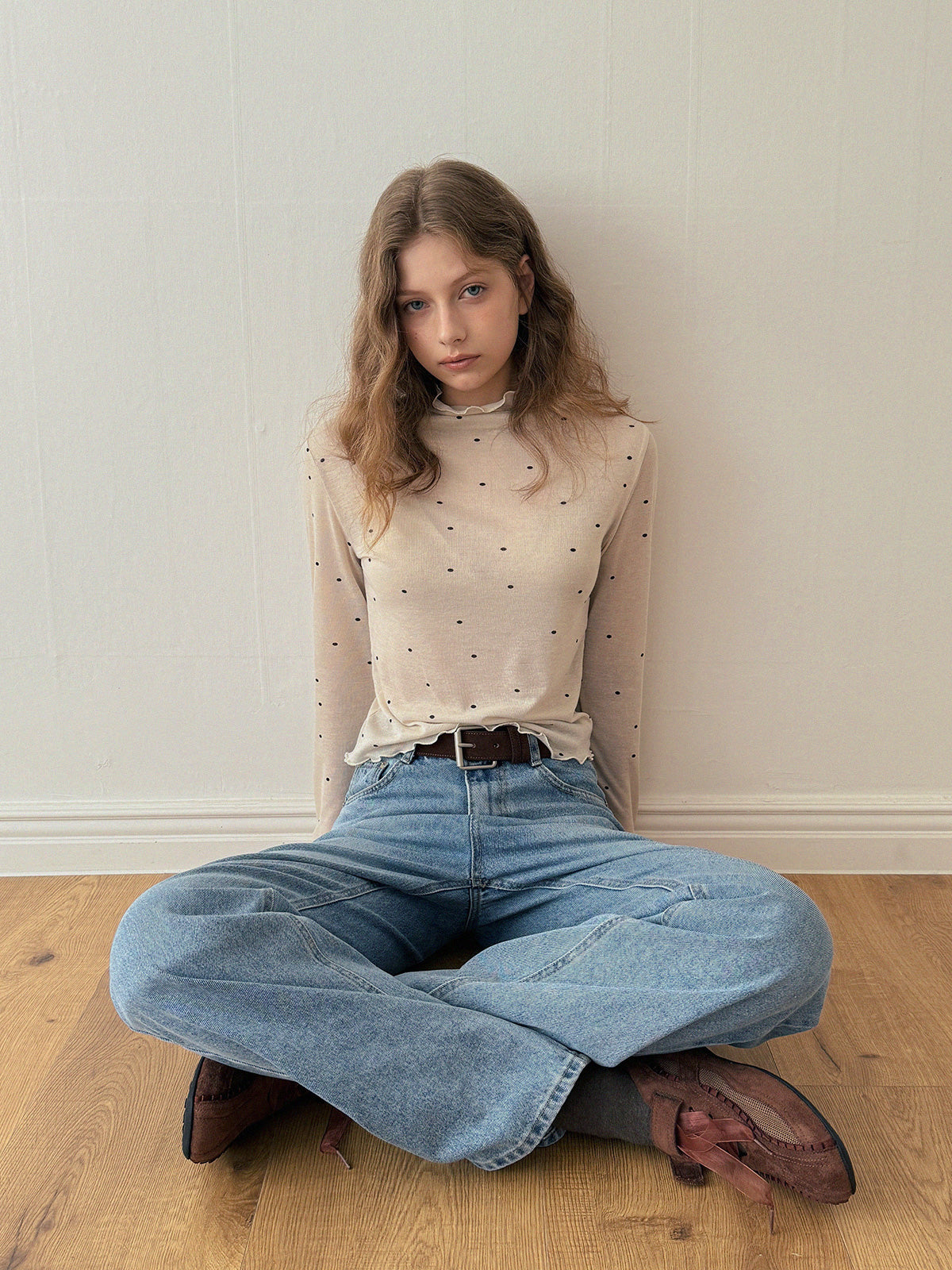 Bendi Dot Turtleneck Long-Sleeve T-Shirt