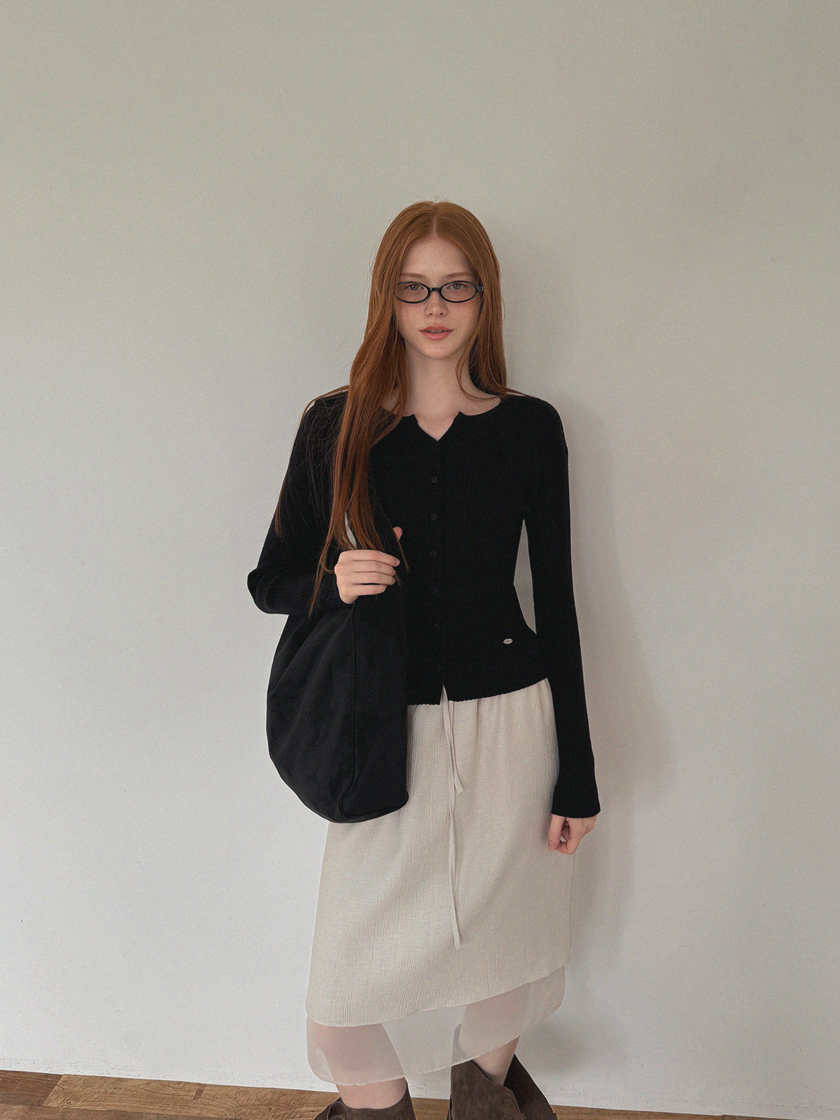 【TWEE】Juvied Button Ribbed Cardigan