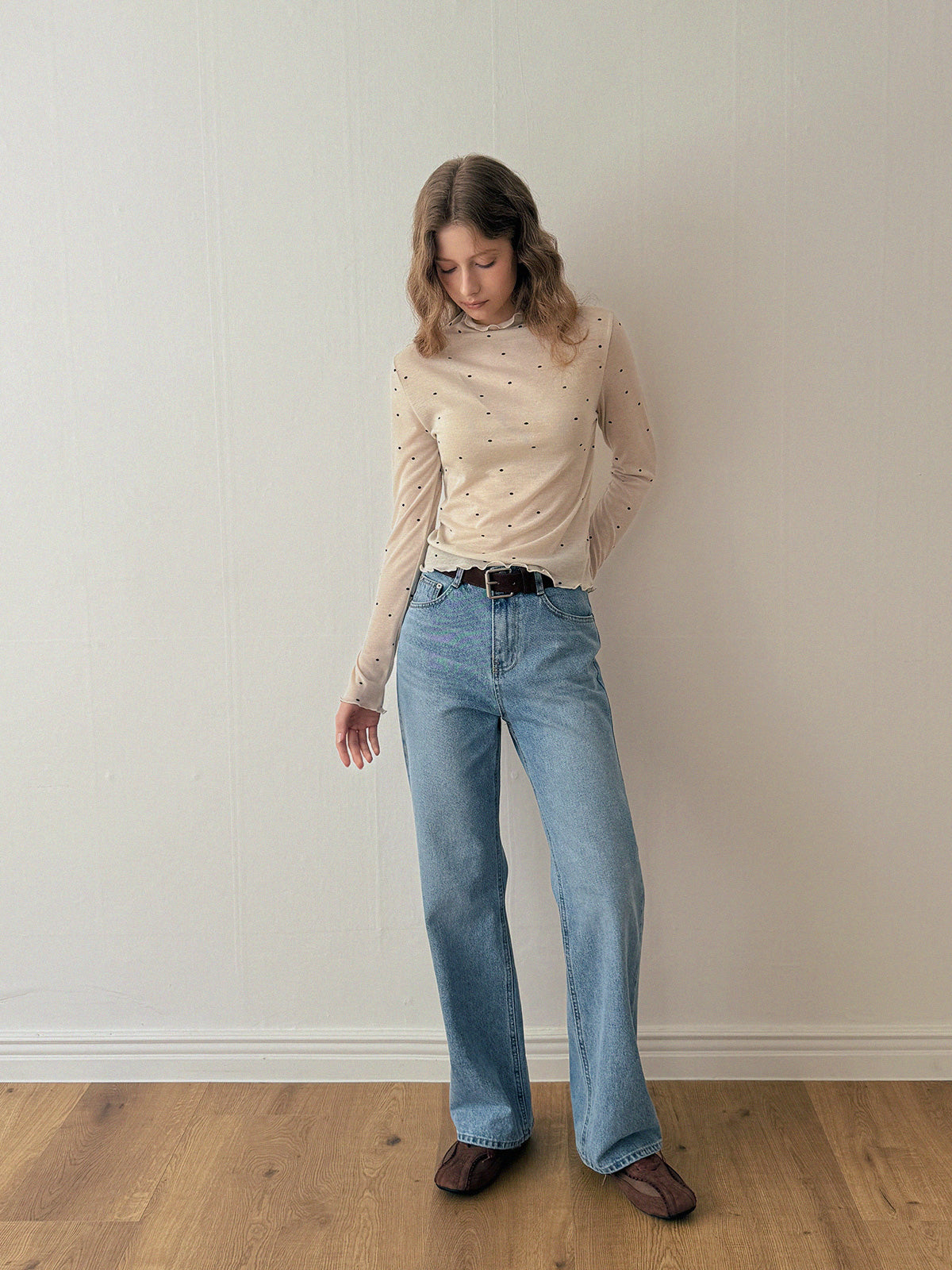 Bendi Dot Turtleneck Long-Sleeve T-Shirt