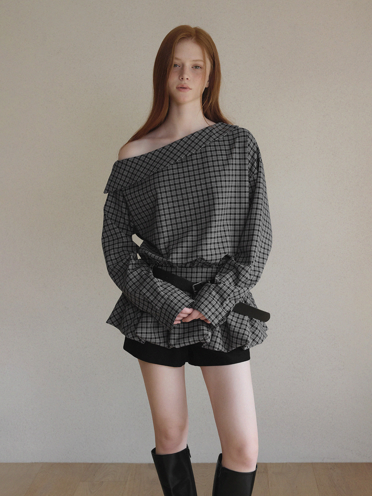 Forlip One-Shoulder Balloon Mini Dress (with Belt Set)