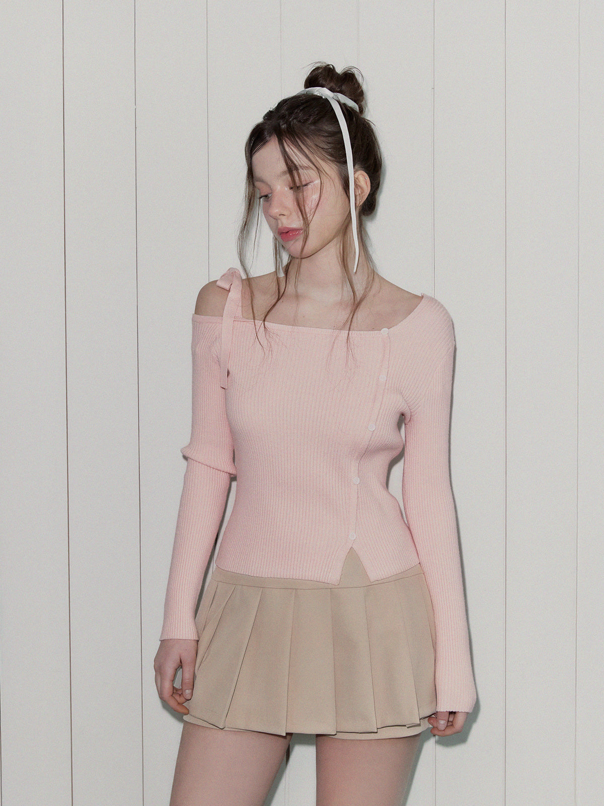Morica Asym Off-Shoulder Long Sleeve Knit