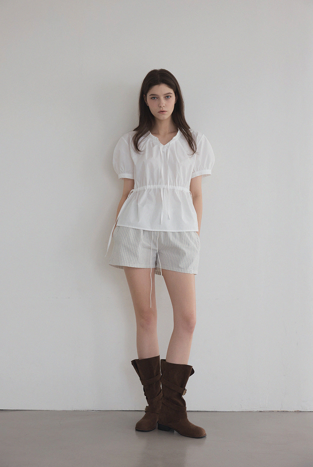 Cuzz Frill Strap Short Sleeve Blouse