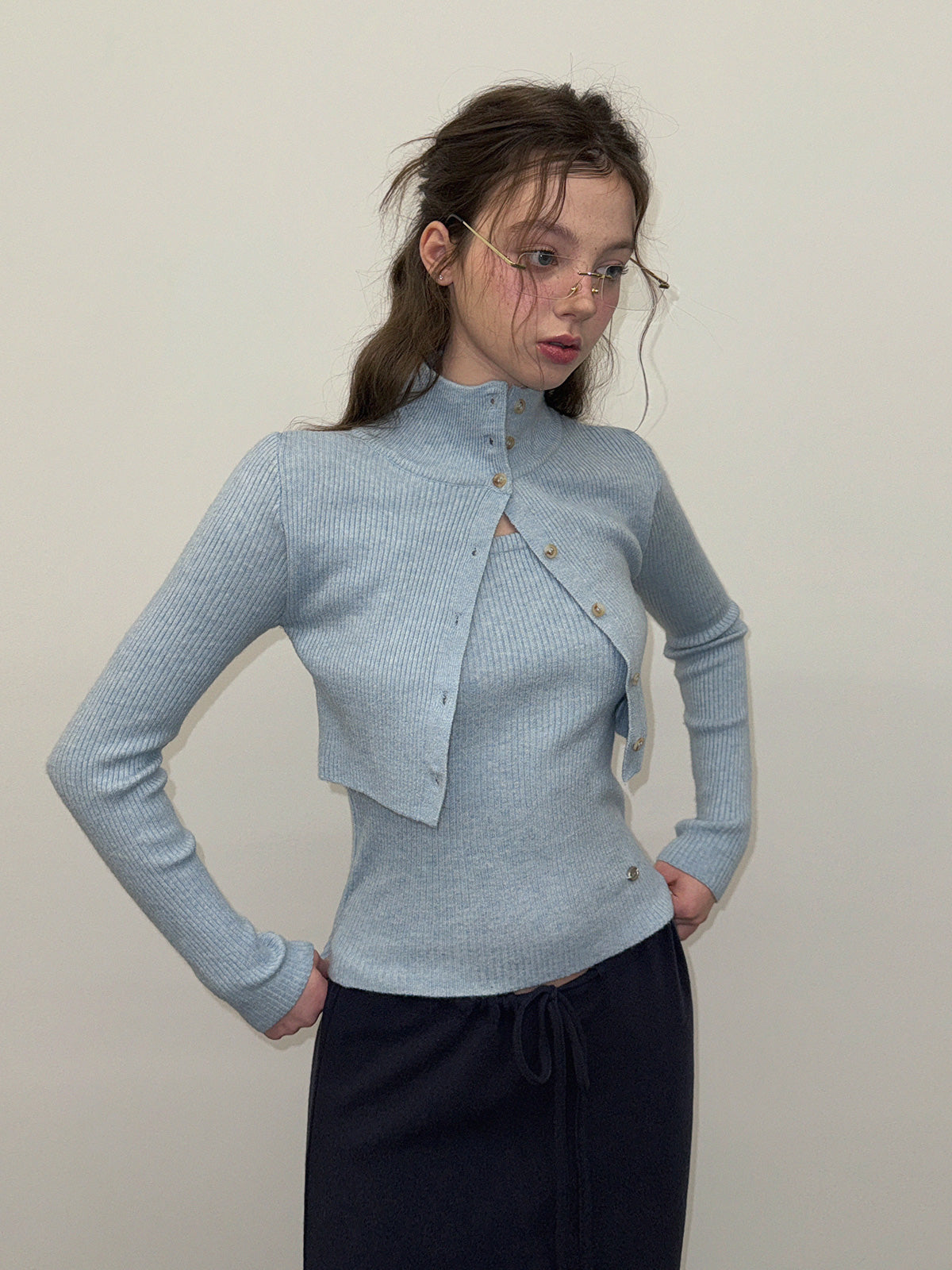 【TWEE】Eiel Layered Collar Long-Sleeve Knit