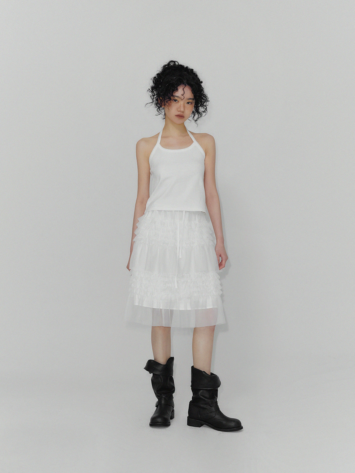 Hachu Chiffon Tiered Midi Skirt