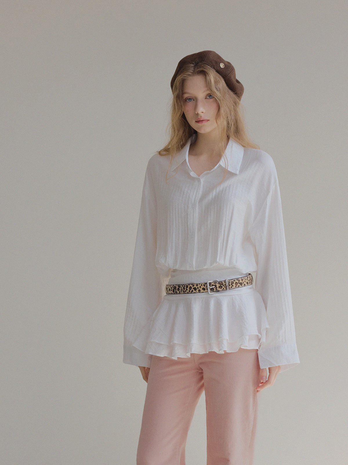Ponc Shirt Frill Mini Dress