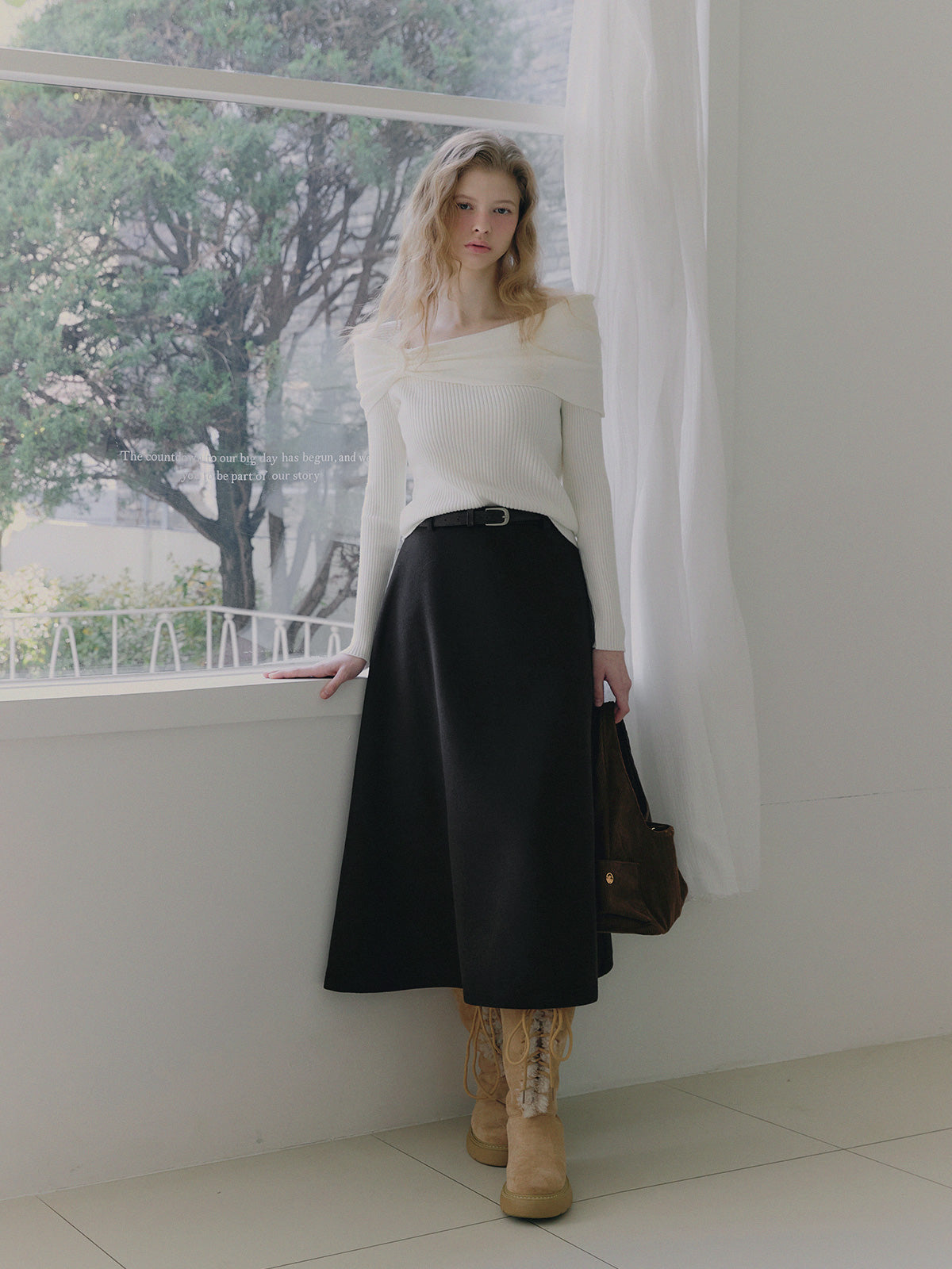 【TWEE】Turing Ribbon Drape Ribbed Knit