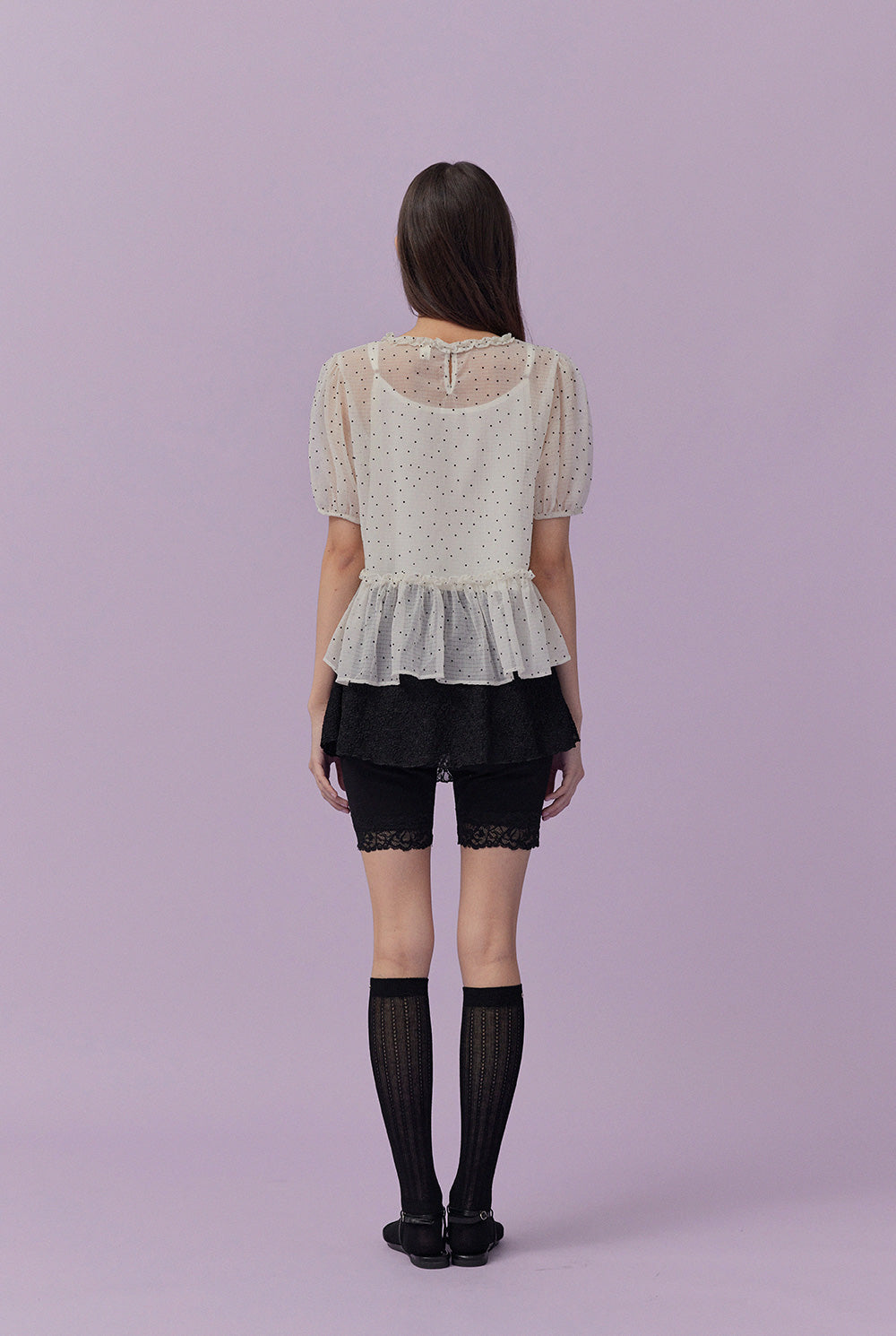 Belle Dot Sheer Flare Sleeve Blouse