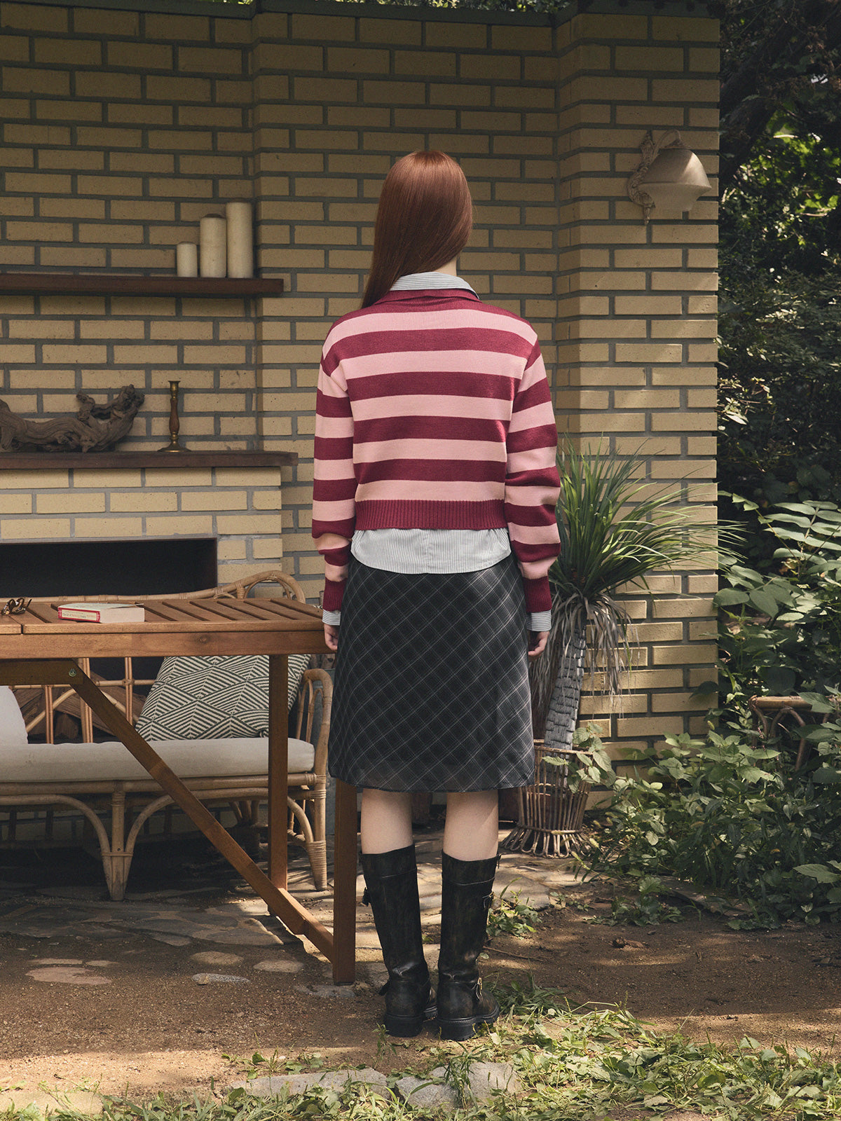 【TWEE】Bennu Check Chiffon Midi Skirt