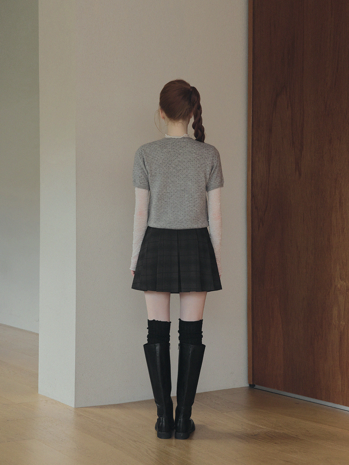 Roben Check Pleated Mini Skirt (with Belt Set)