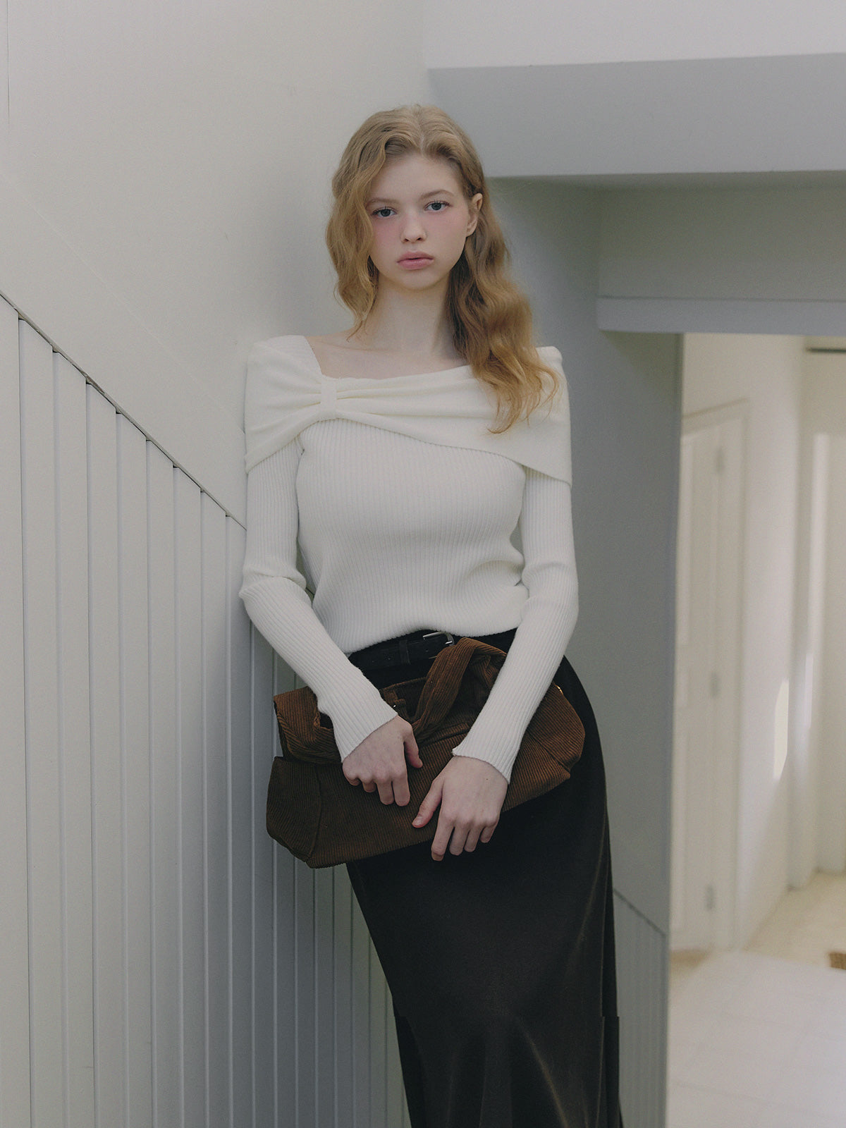 【TWEE】Turing Ribbon Drape Ribbed Knit