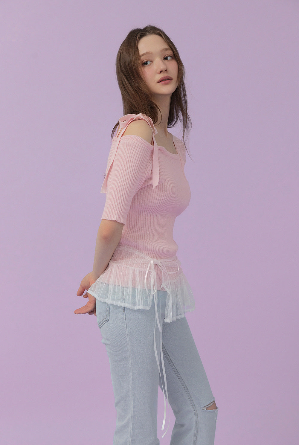 Inlove Asymmetric Off-Shoulder Short-Sleeve Knit